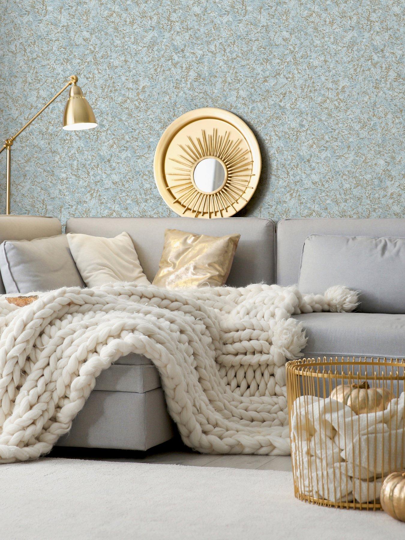 Image 6 of 7 of ARTHOUSE Textured Marble Soft Blue / Gold Wallpaper