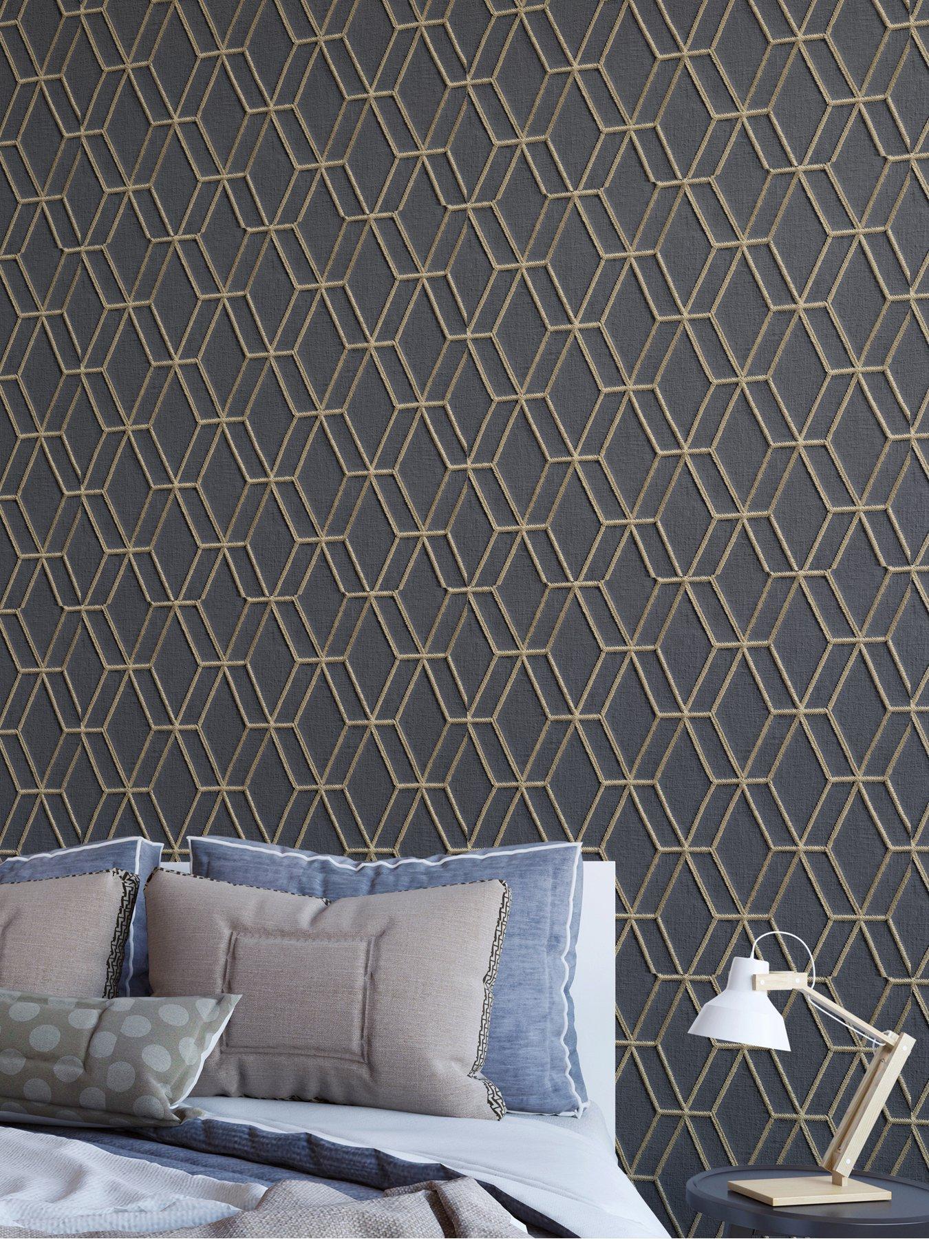 Design ID Did Embroidery Stitch Diamond Black & Gold Wallpaper
