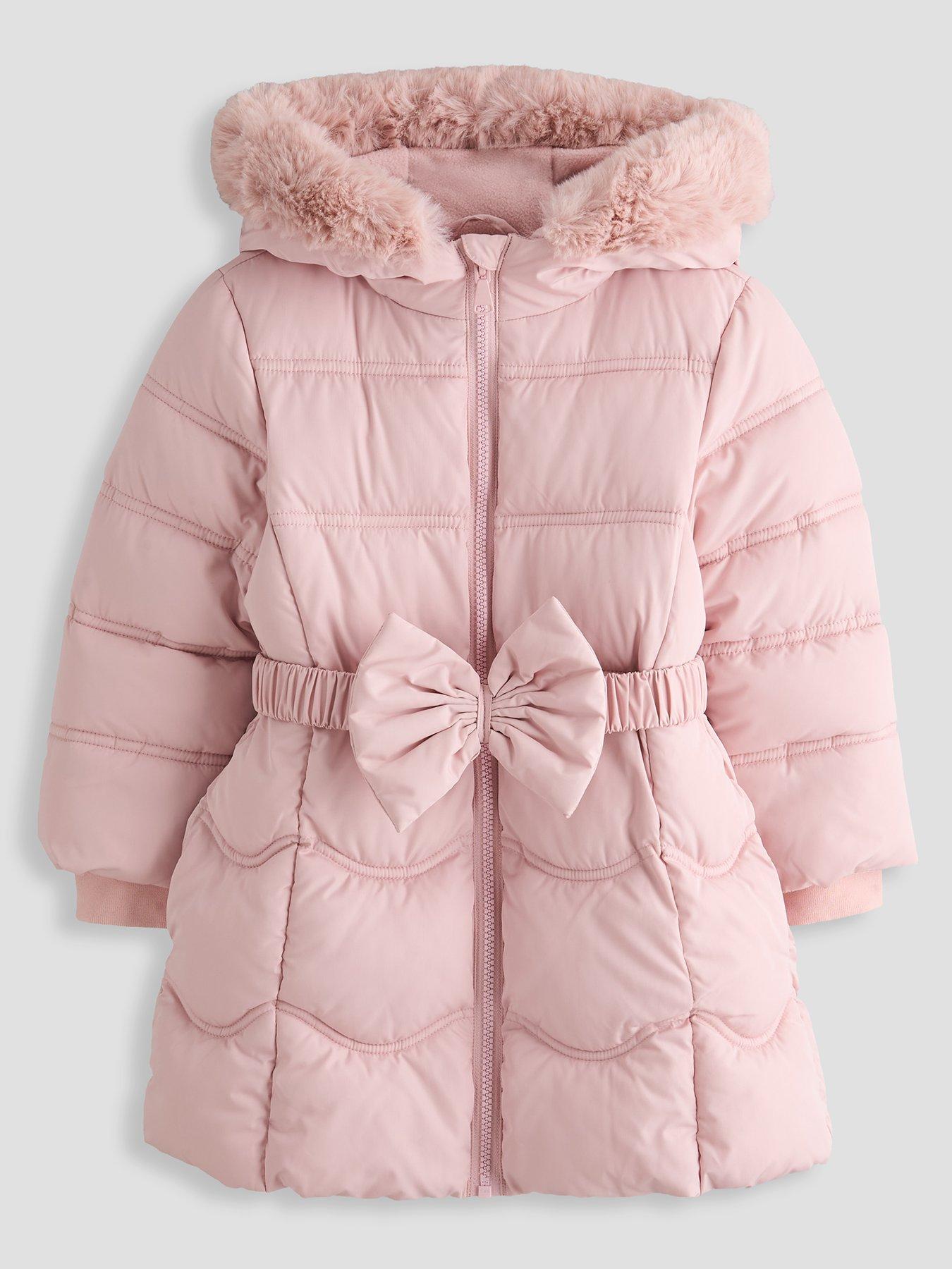 The Very Collection Girls Quilted Bow Coat With Hood - Pink