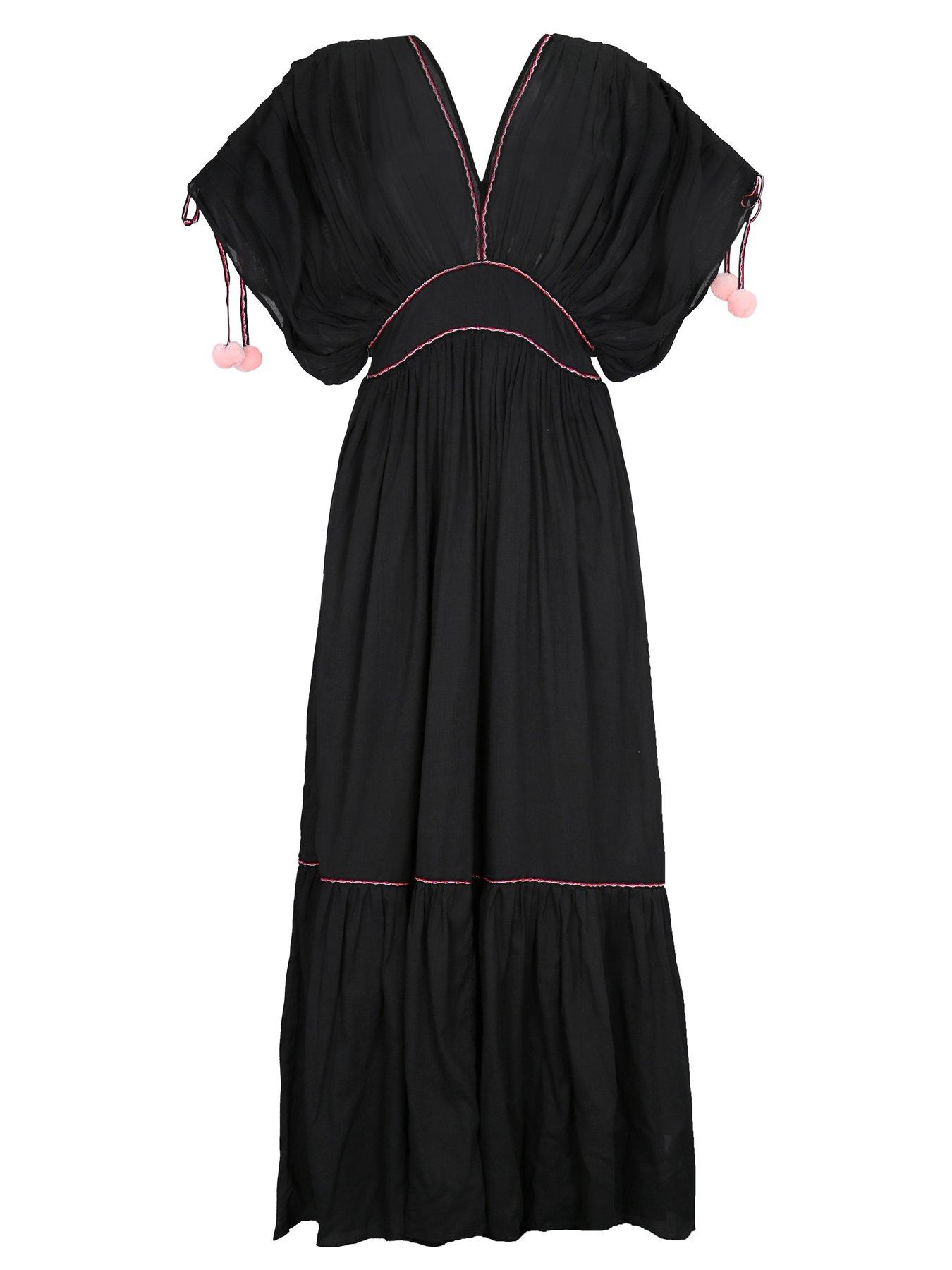 pitusa-clara-pompom-beach-dress-blackstillFront