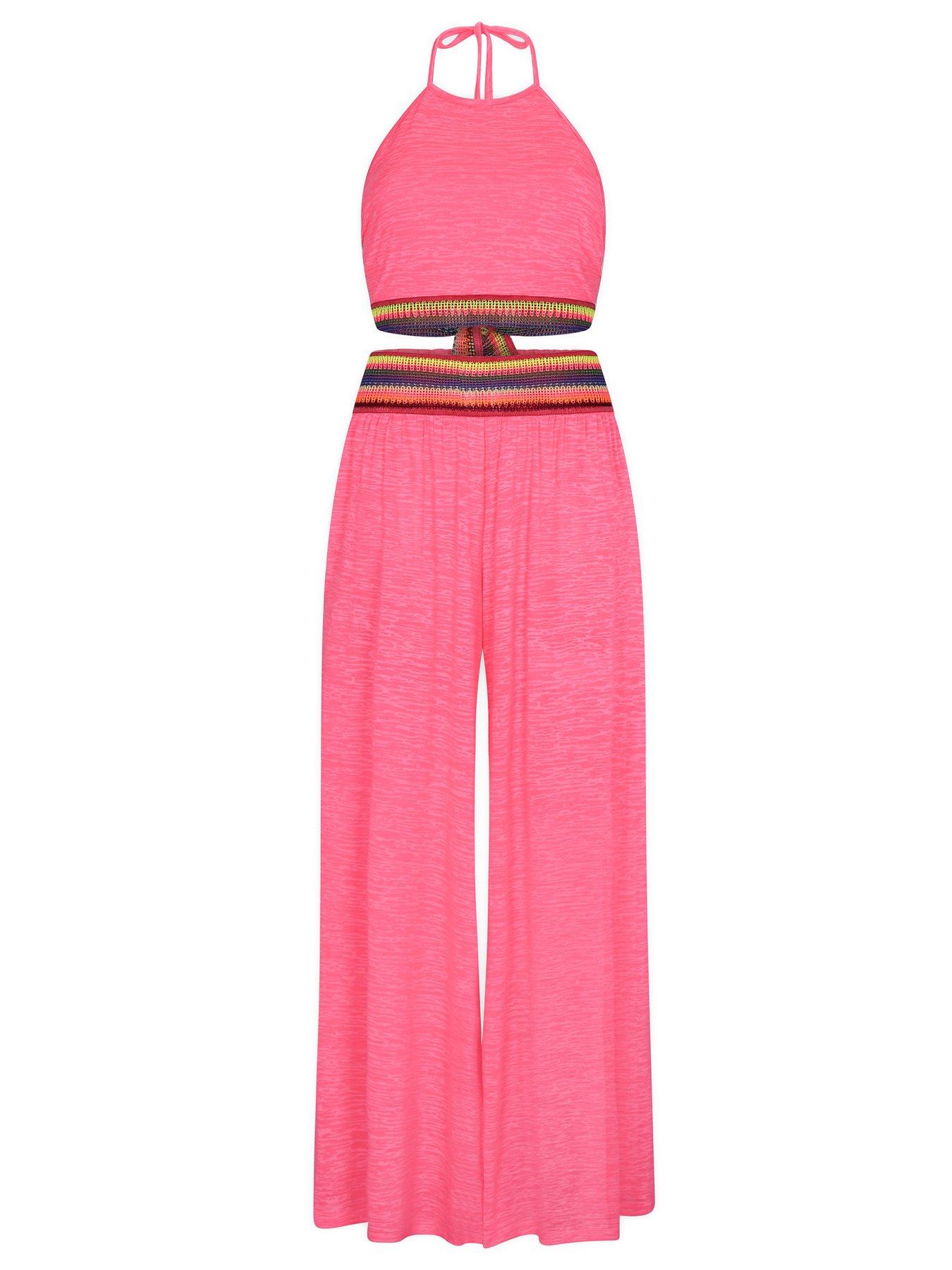 Image 2 of 2 of PITUSA Pitusa Halter Top And Wide Leg Pant Set - Hot Pink