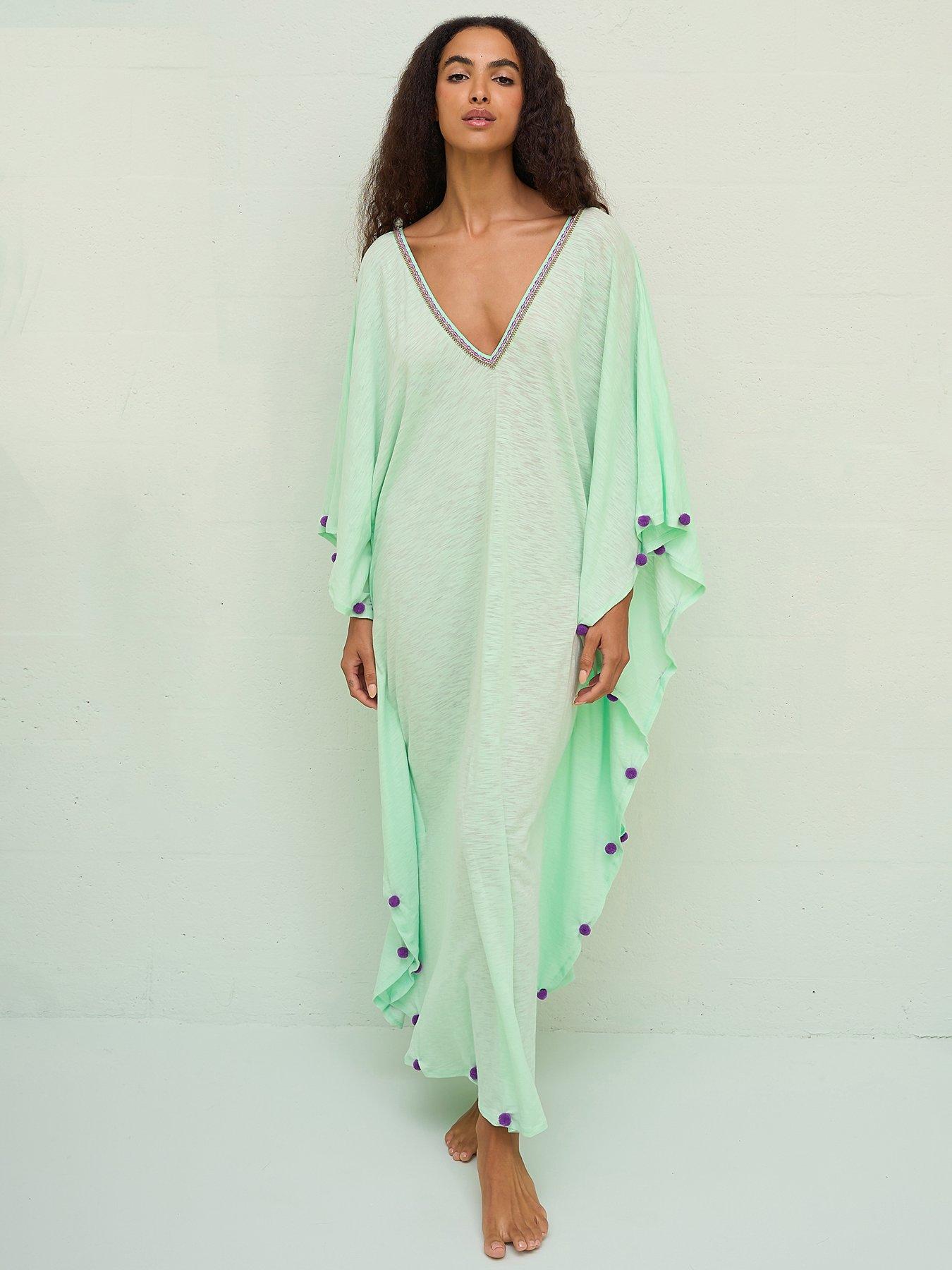 PITUSA Colourblock Pom Pom Sevillana Beach Dress - Aqua