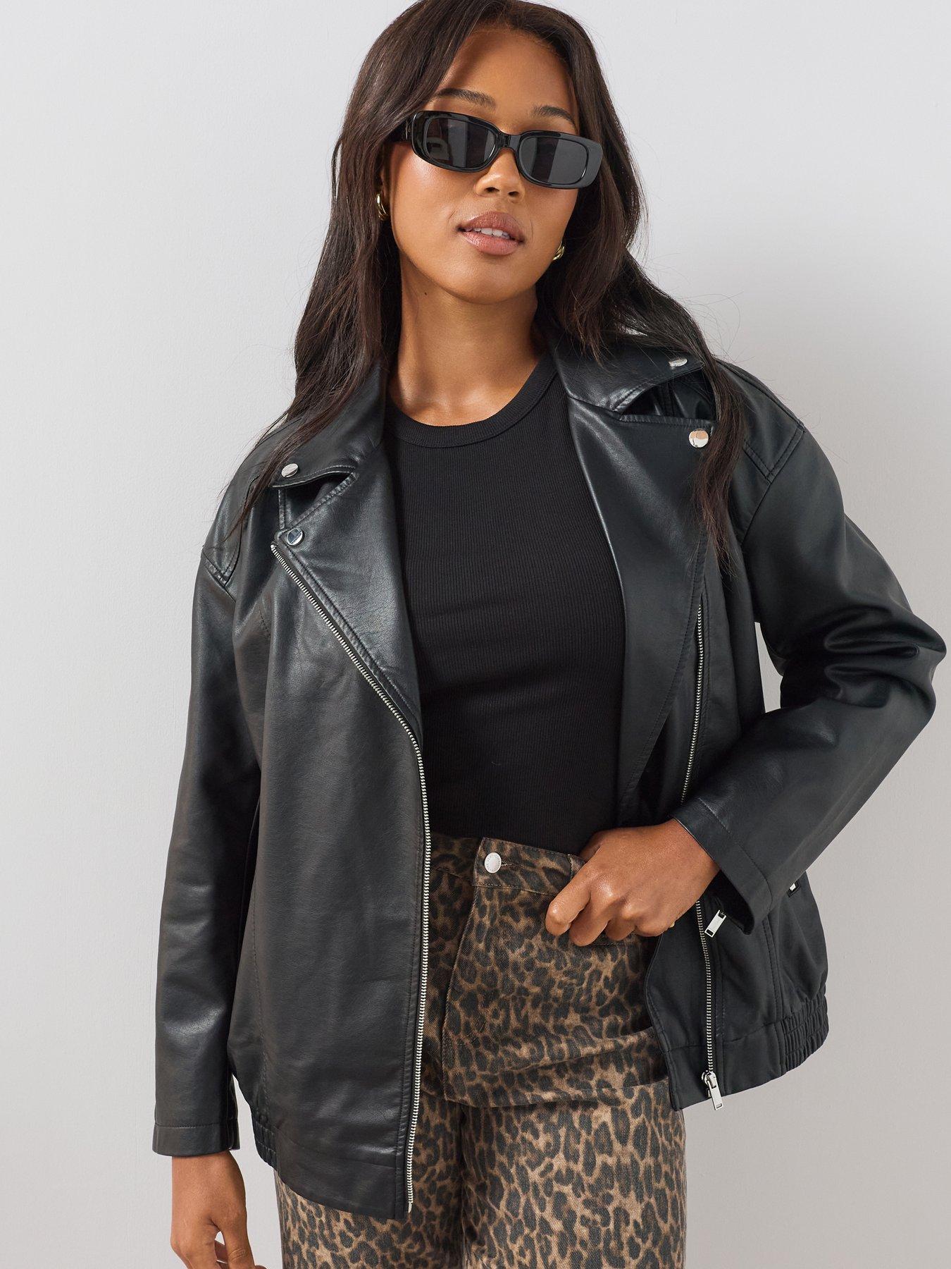 The Very Collection Women's Curve Oversized Longline PU Biker Jacket - Black