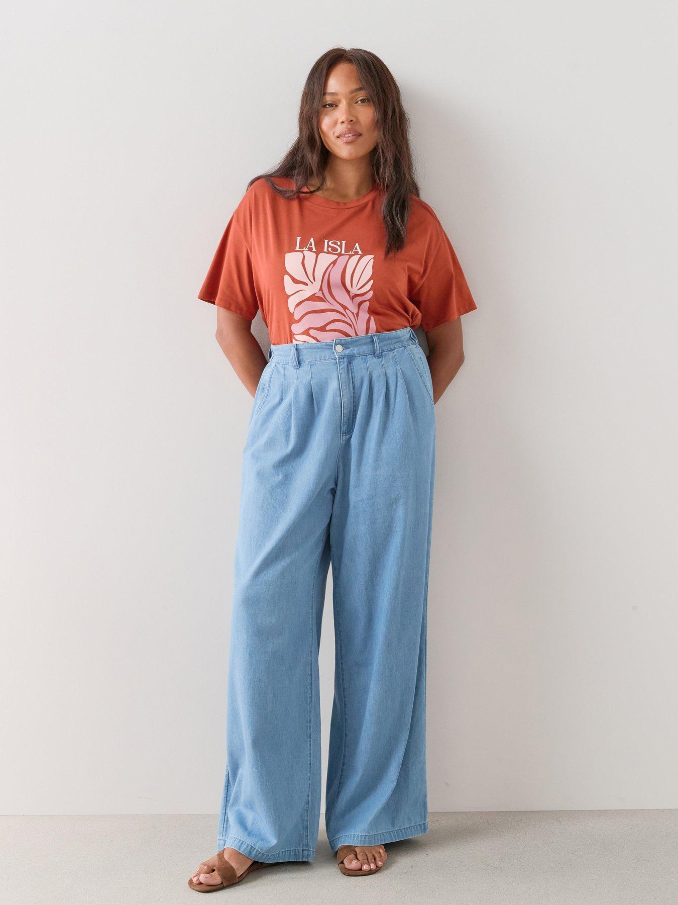 The Very Collection Curve Pleat Detail Wide Leg Jeans - Light Wash