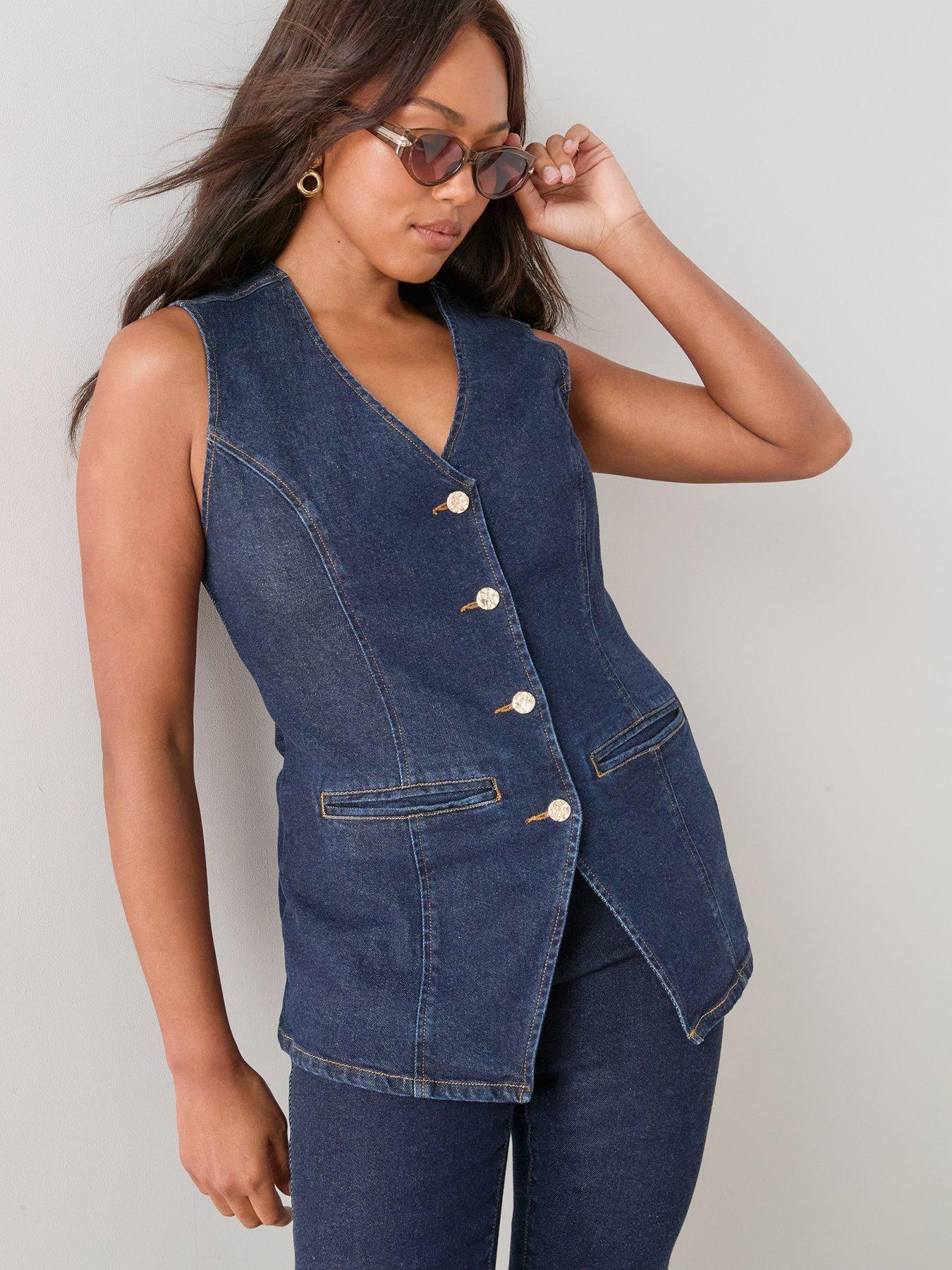 The Very Collection Curve Button Through Denim Waistcoat - Indigo Denim