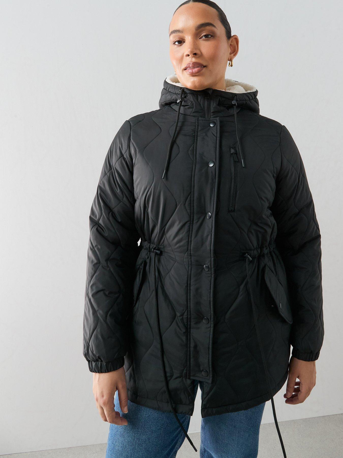 Image 6 of 6 of The Very Collection Curve Fleece Hood Quilted Padded Jacket - Black