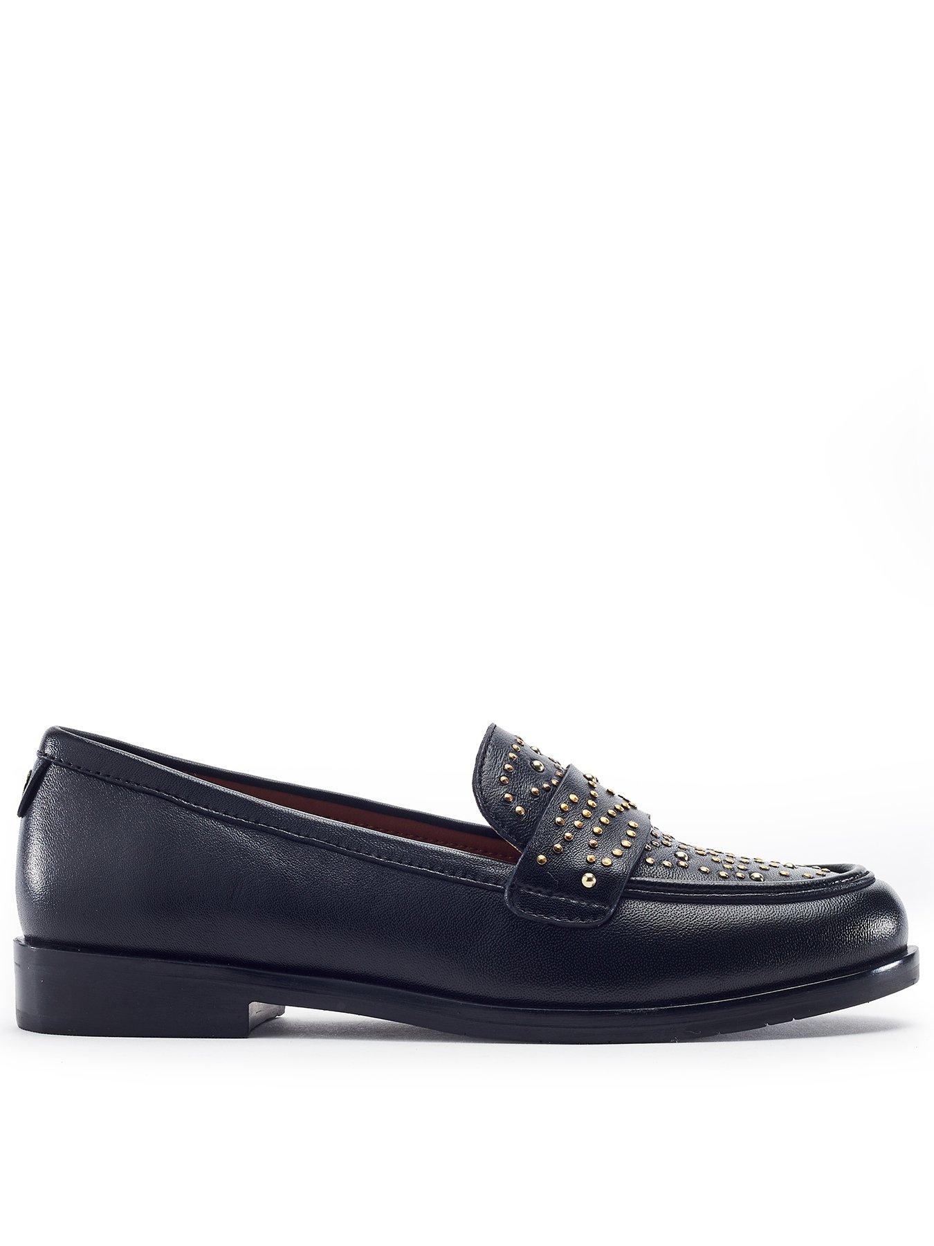 Moda In Pelle Feona Black Leather Stud Detail Flat Loafer