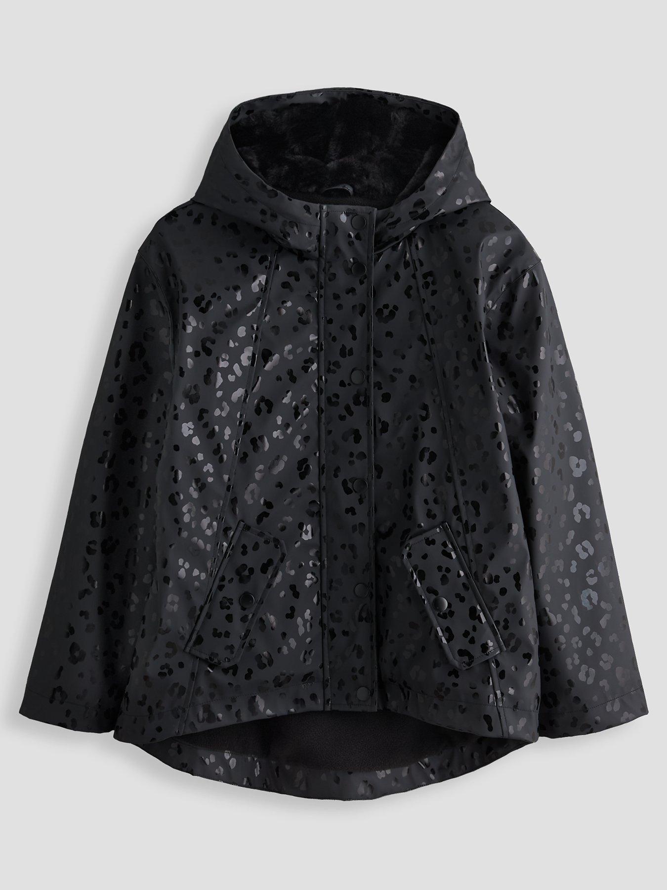 The Very Collection Girls Shiny Leopard Rainmac - Black