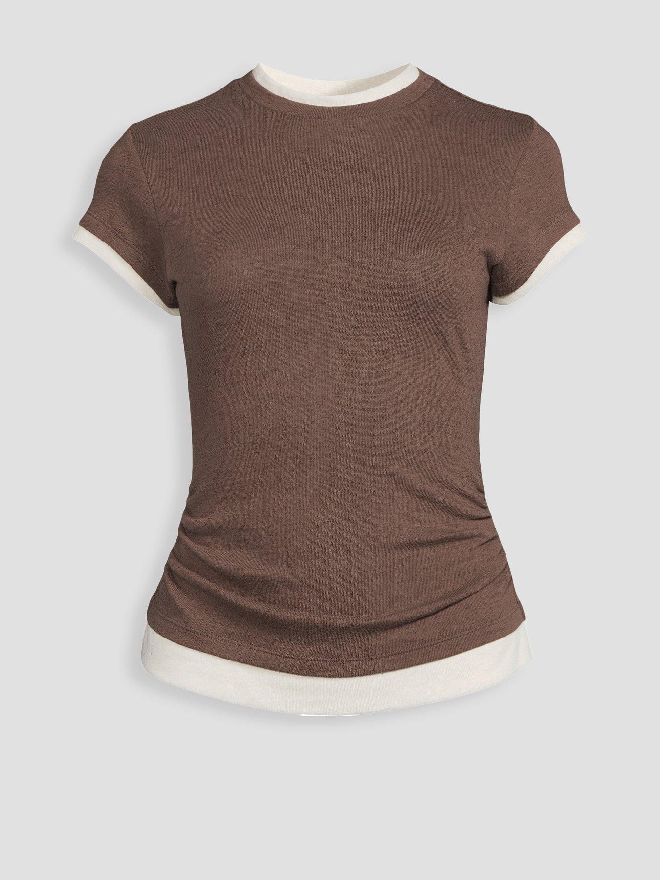 Image 4 of 4 of Michelle Keegan Double Layer Fine Jersey Top Co Ord - Brown