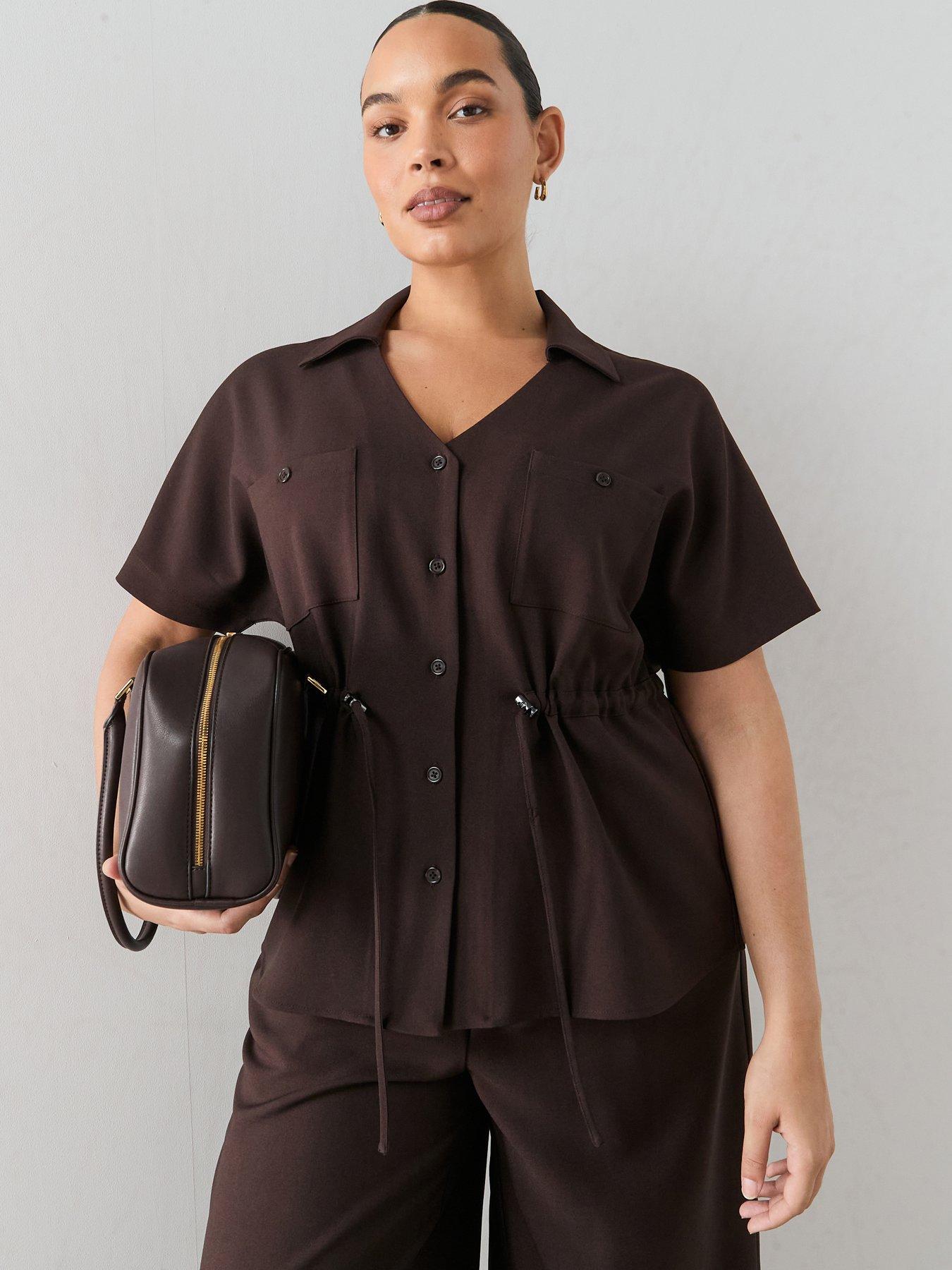 The Very Collection Curve Cinched Waist Shirt - Dark Brown