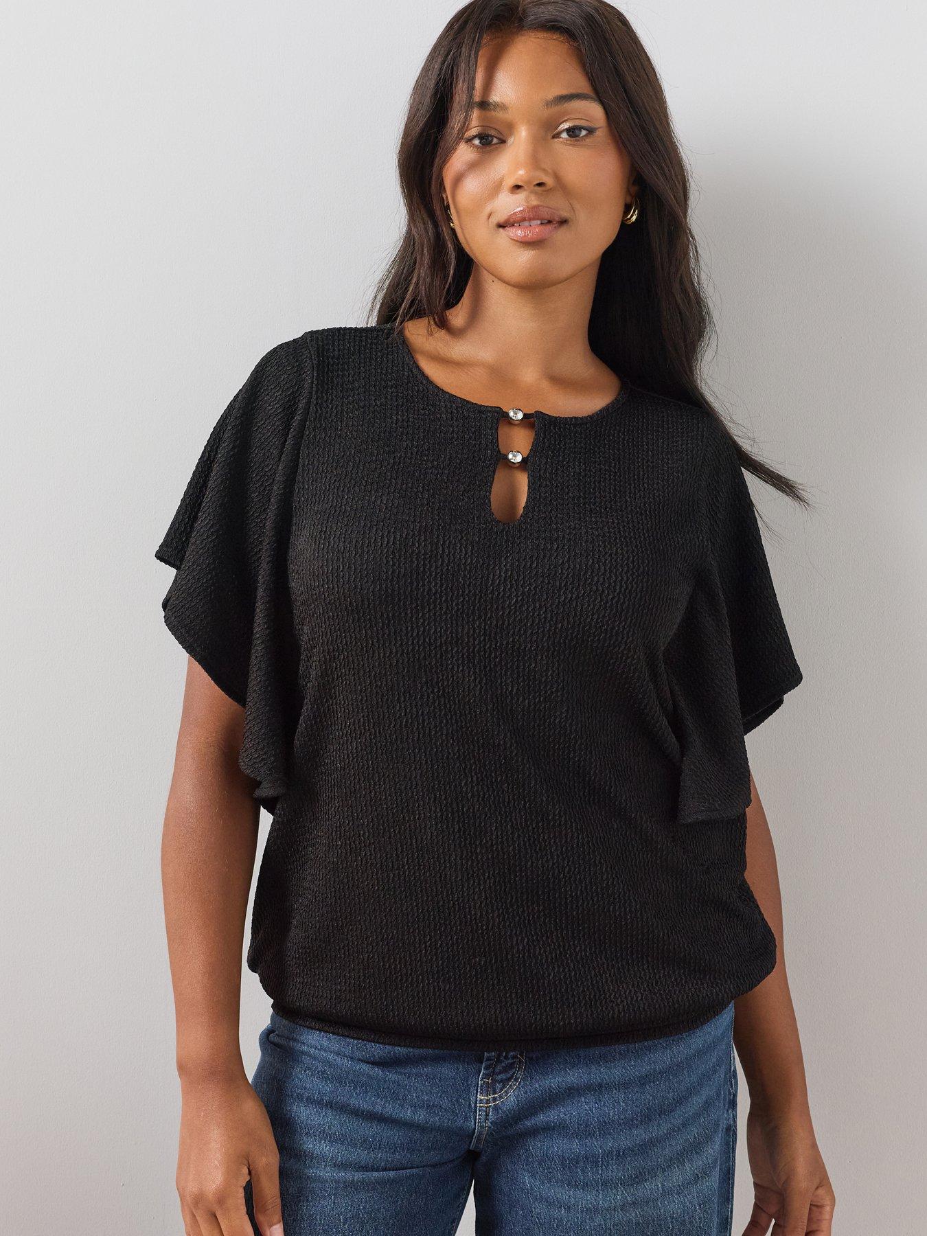 The Very Collection Curve Banded Hem Drape Sleeve Top - Black