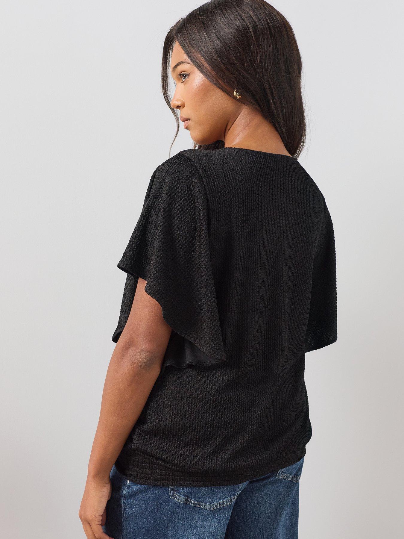 Image 2 of 6 of The Very Collection Curve Banded Hem Drape Sleeve Top - Black