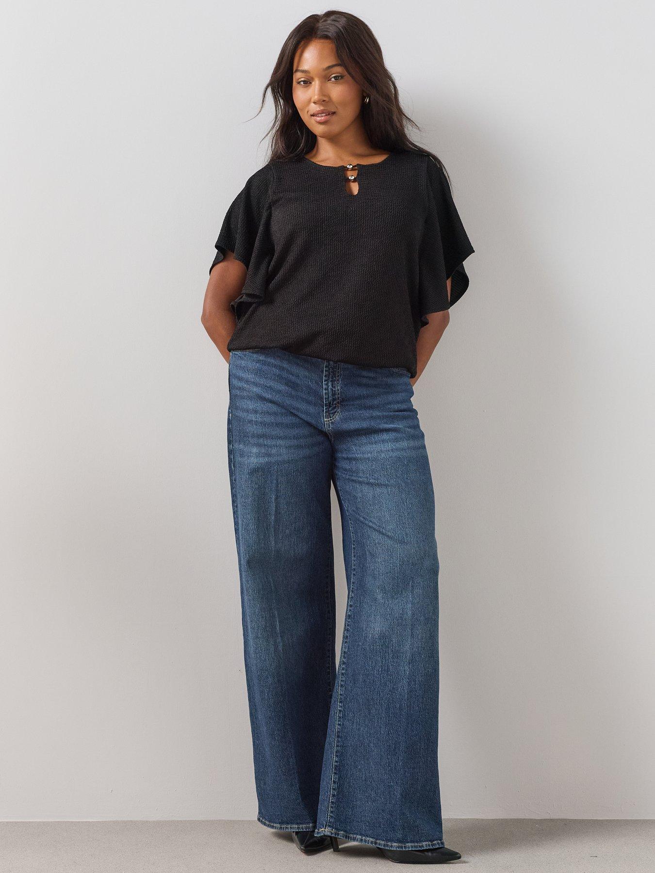 Image 3 of 6 of The Very Collection Curve Banded Hem Drape Sleeve Top - Black