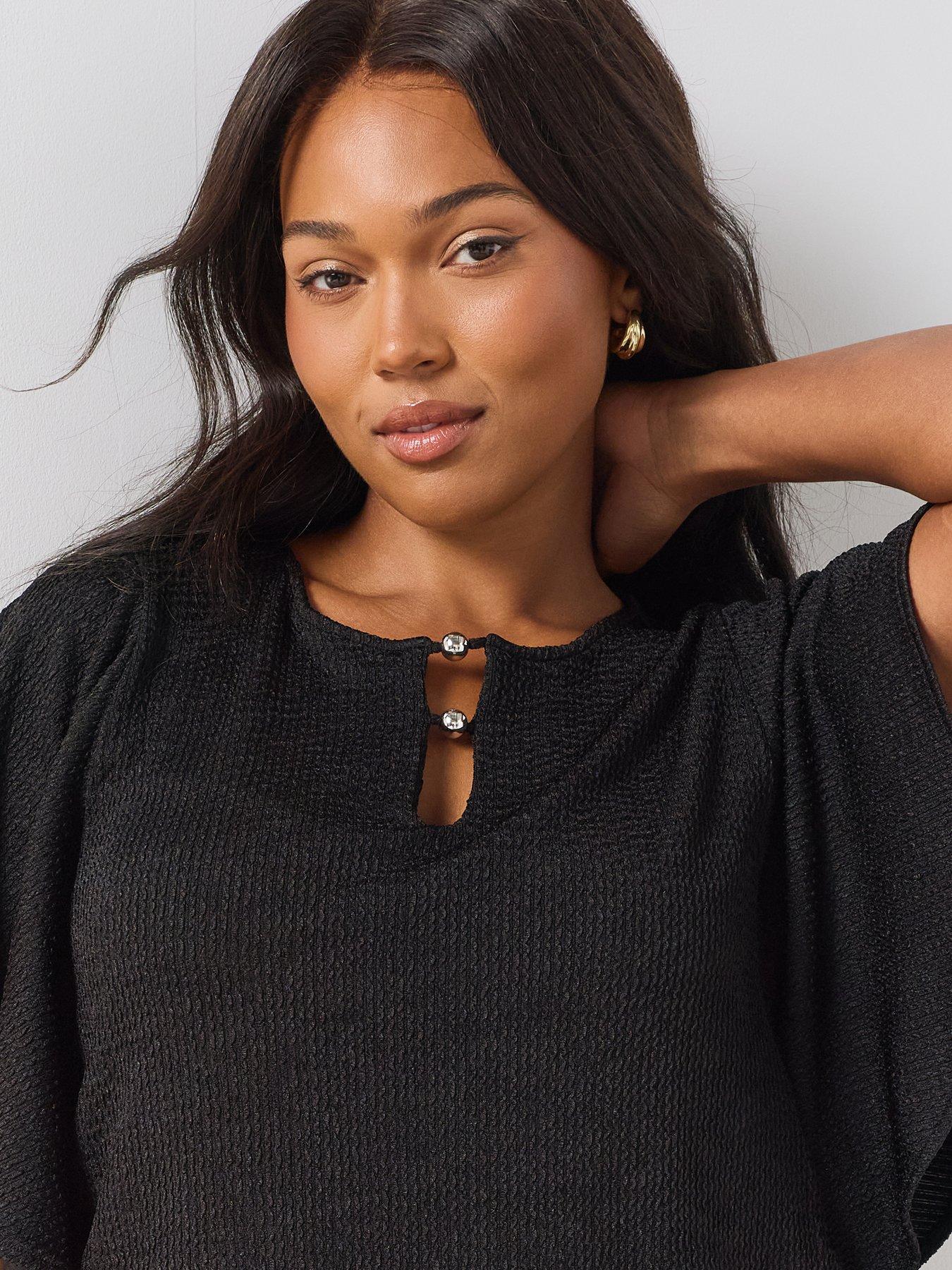 Image 4 of 6 of The Very Collection Curve Banded Hem Drape Sleeve Top - Black