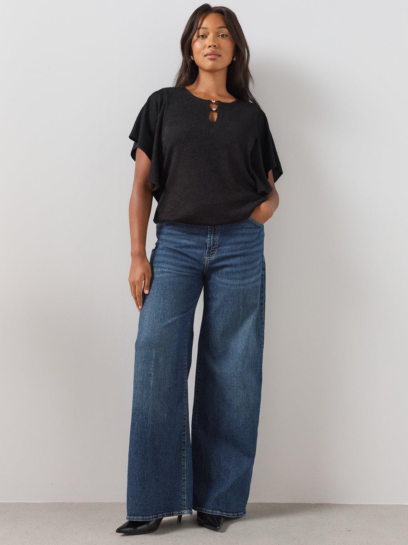 Image 5 of 6 of The Very Collection Curve Banded Hem Drape Sleeve Top - Black