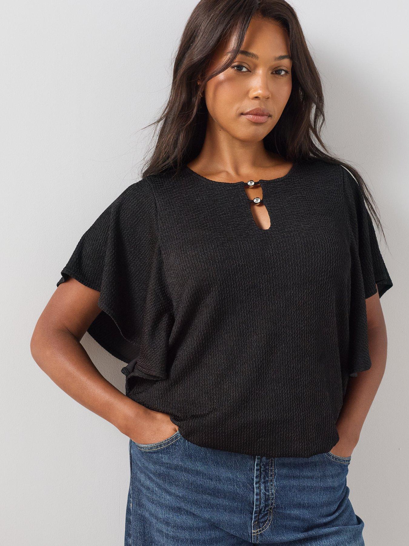 Image 6 of 6 of The Very Collection Curve Banded Hem Drape Sleeve Top - Black
