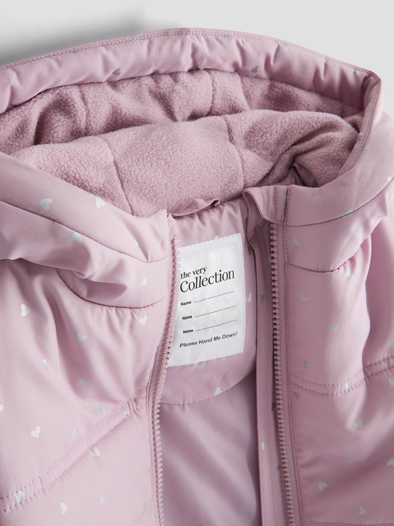 Image 3 of 5 of The Very Collection Girls Frill Heart Print Hem Padded Hooded Coat - Pink