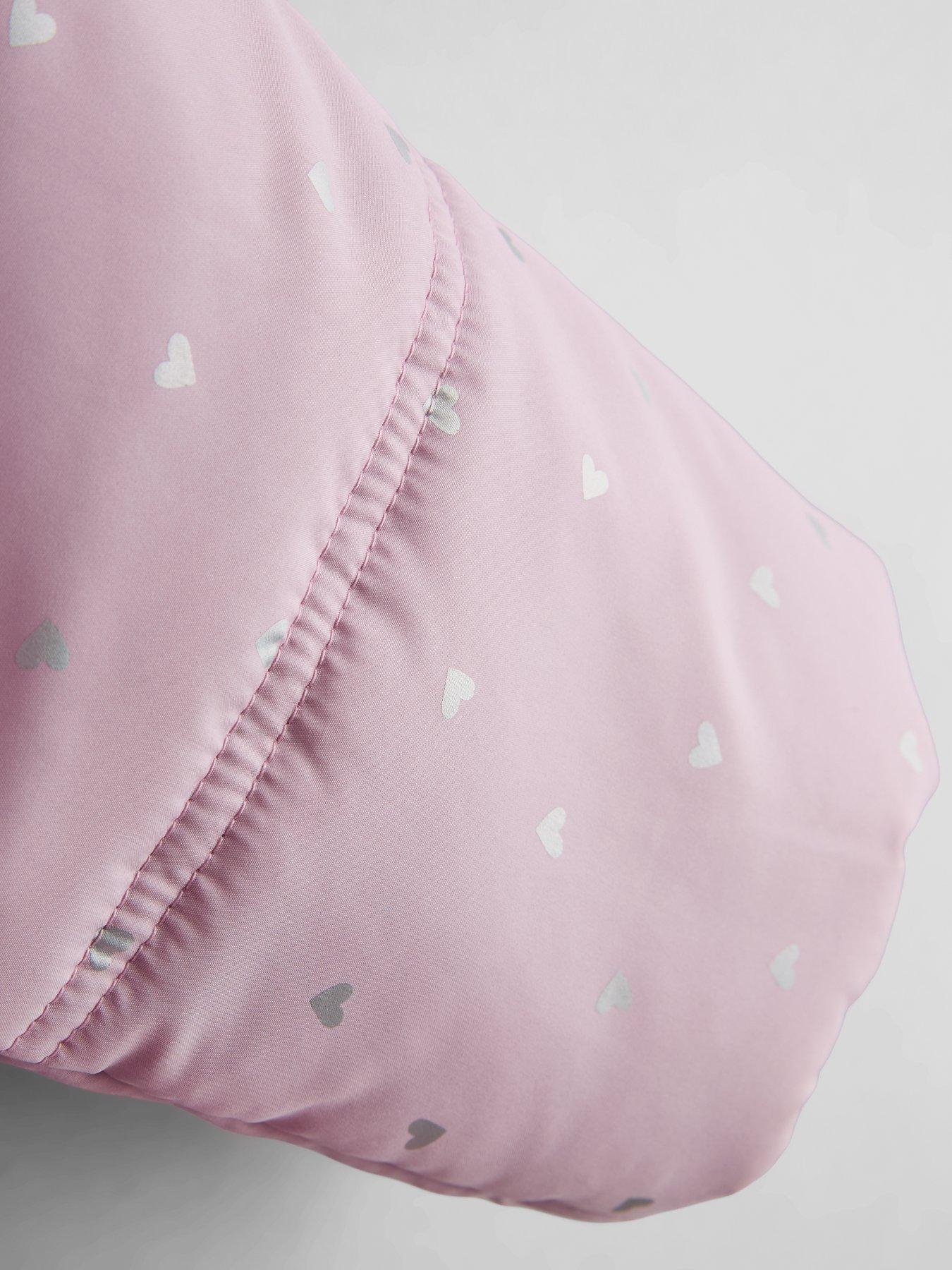 Image 5 of 5 of The Very Collection Girls Frill Heart Print Hem Padded Hooded Coat - Pink