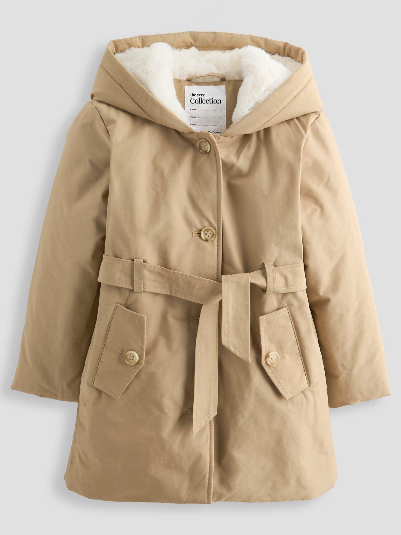 The Very Collection Girls Belted Fur Lined Raincoat - Beige