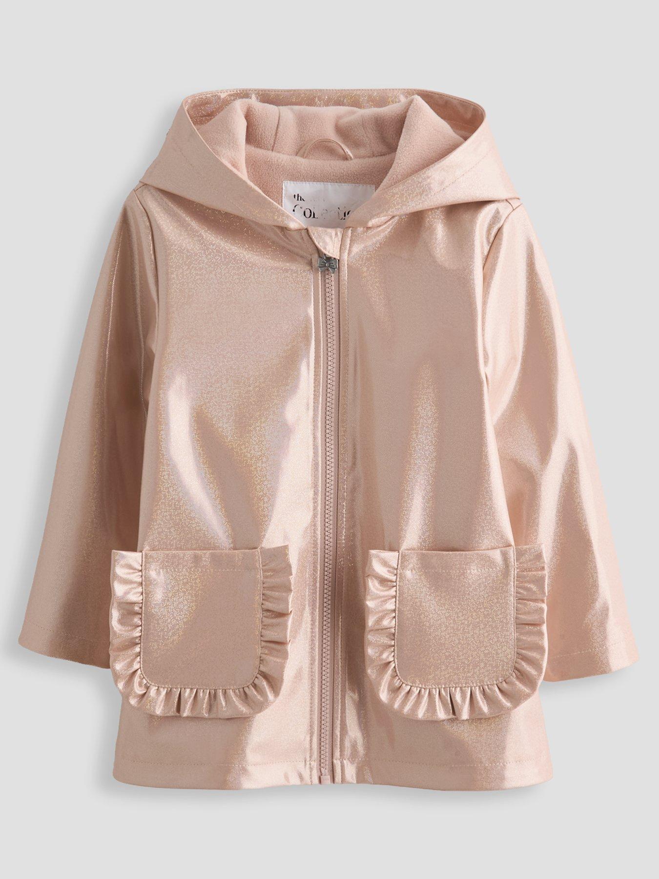 The Very Collection Girls Glitter Rainmac With Frill Pockets - Light Pink