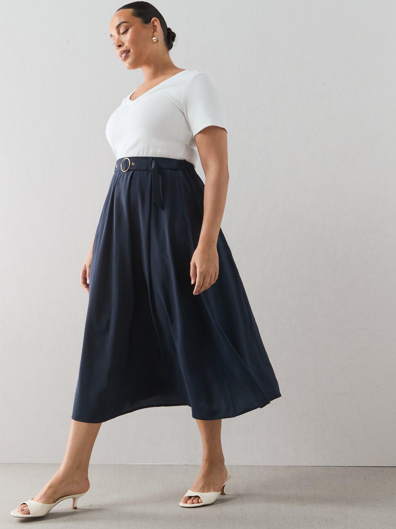 The Very Collection Curve 2 In 1 Belted Midi Dress - Navy/White
