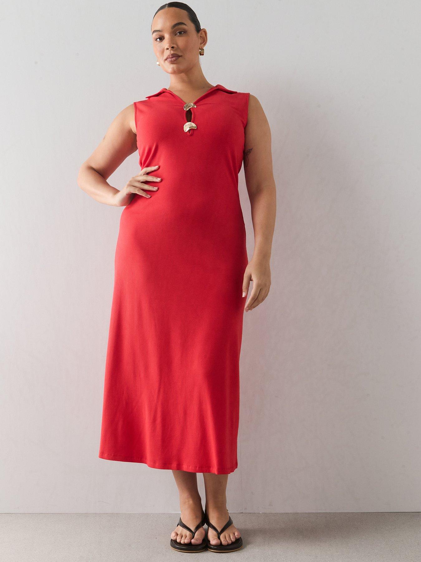 The Very Collection Curve Gold Trim Sleeveless Dress - Red