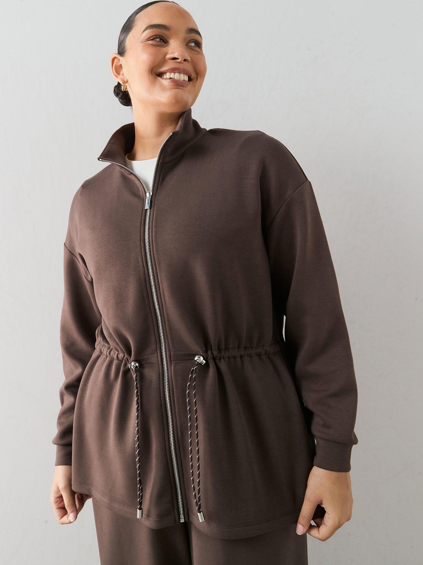 The Very Collection Curve Zip Through Tie Waist Sweat Co-Ord - Brown