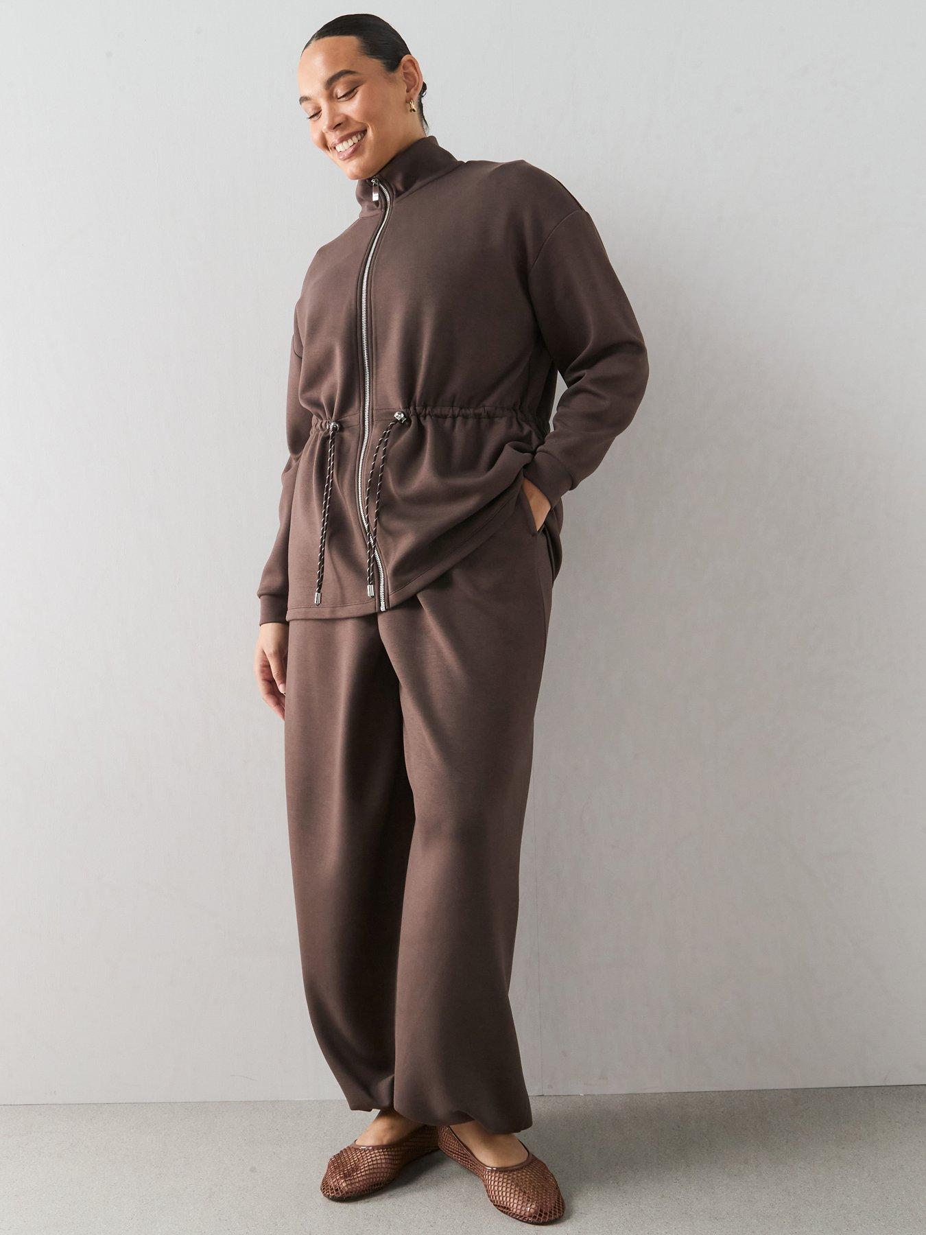 The Very Collection Curve Zip Through Tie Waist Sweat Co-Ord - Brown