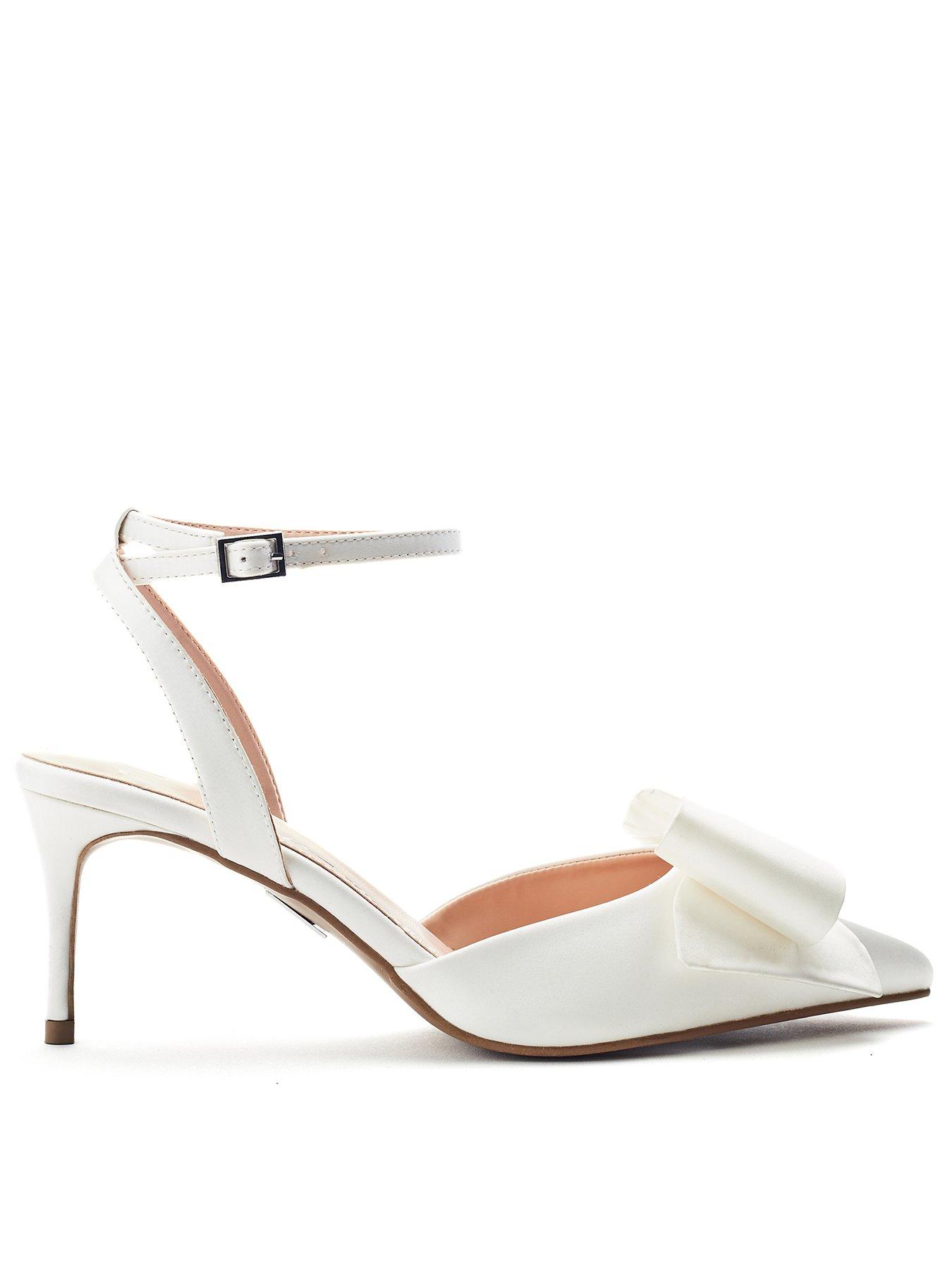 Moda In Pelle Nahara Off White Satin Ankle Strap Heel With Bow Detail