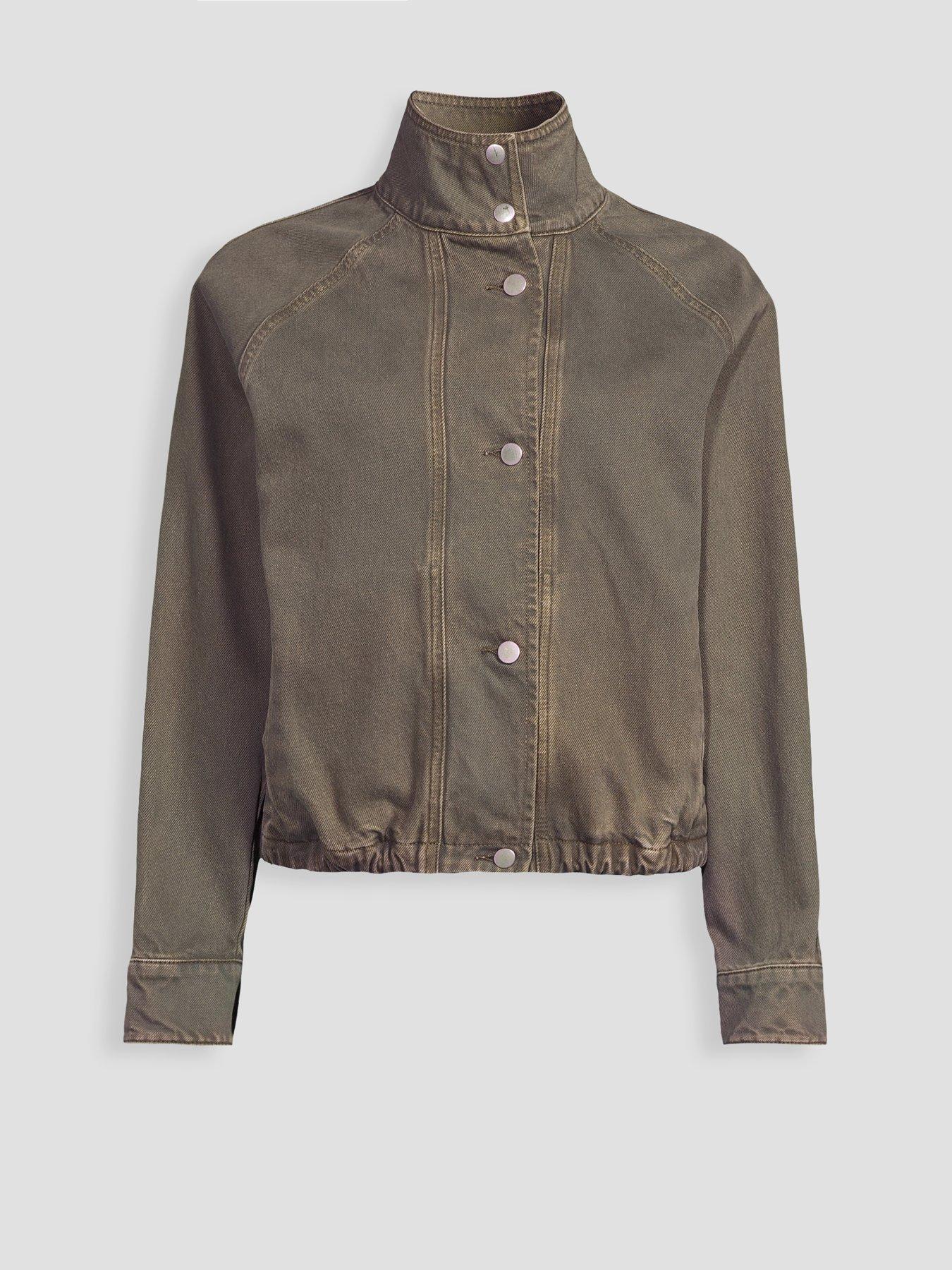 Image 5 of 5 of Michelle Keegan Denim Funnel Neck Bomber Jacket- Khaki