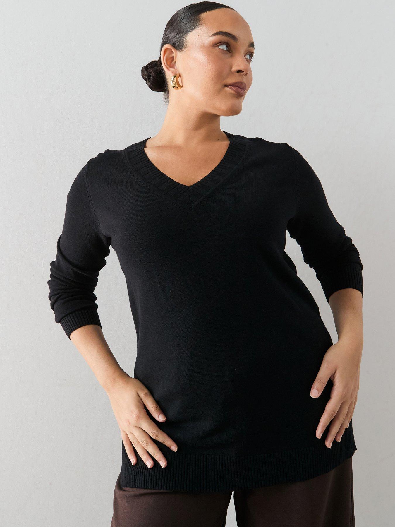 The Very Collection Classic Comfort V Neck Longline Jumper - Black
