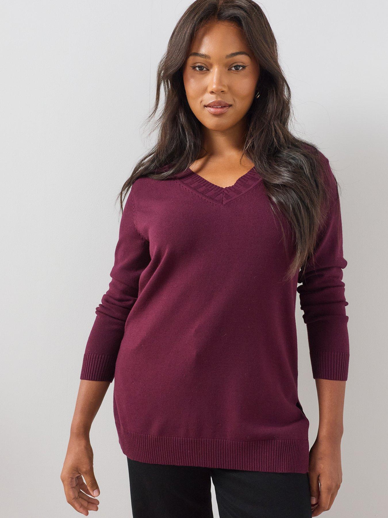 The Very Collection Women's Curve Classic Comfort V-Neck Longline Jumper - Plum