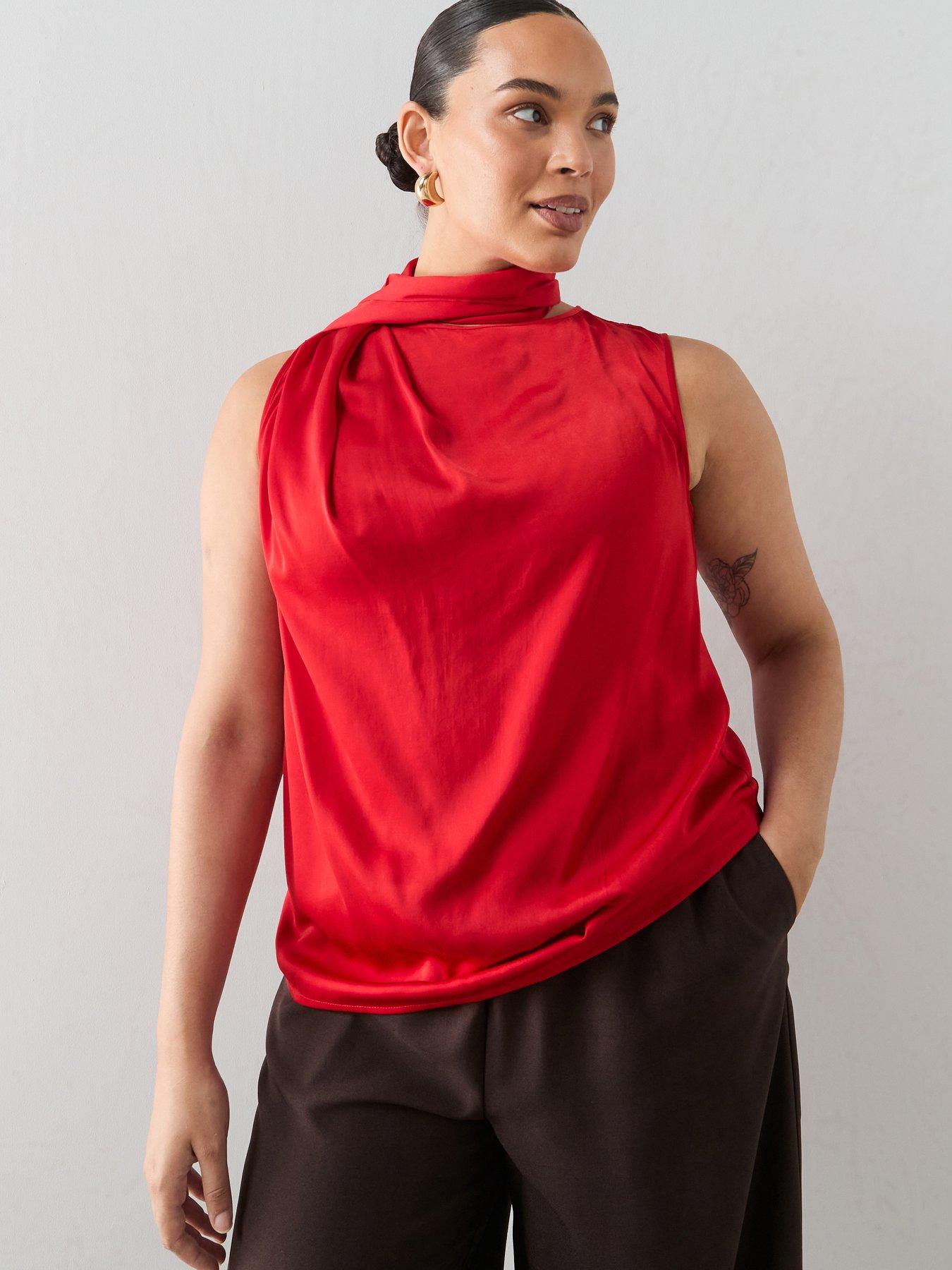 Image 1 of 6 of The Very Collection Curve Drape Neck Sleeveless Blouse - Red