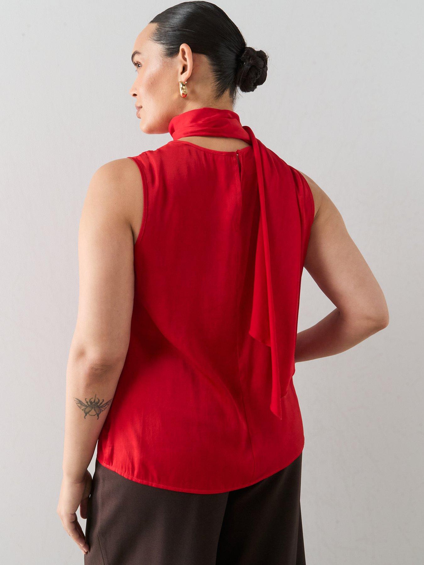 Image 2 of 6 of The Very Collection Curve Drape Neck Sleeveless Blouse - Red