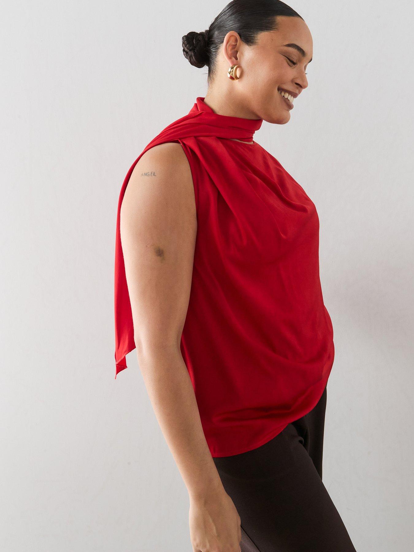 Image 5 of 6 of The Very Collection Curve Drape Neck Sleeveless Blouse - Red