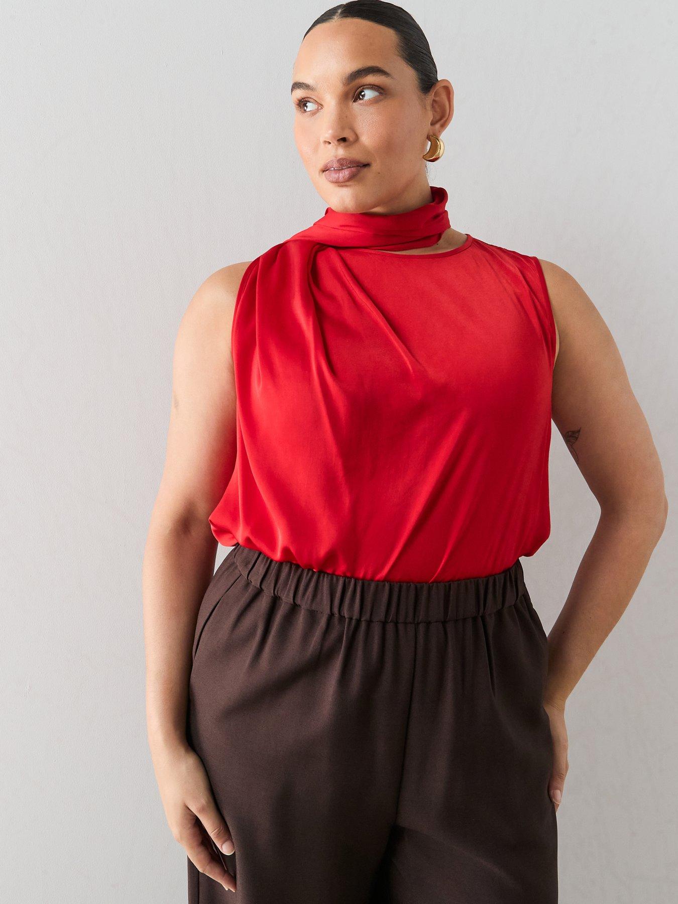 Image 6 of 6 of The Very Collection Curve Drape Neck Sleeveless Blouse - Red