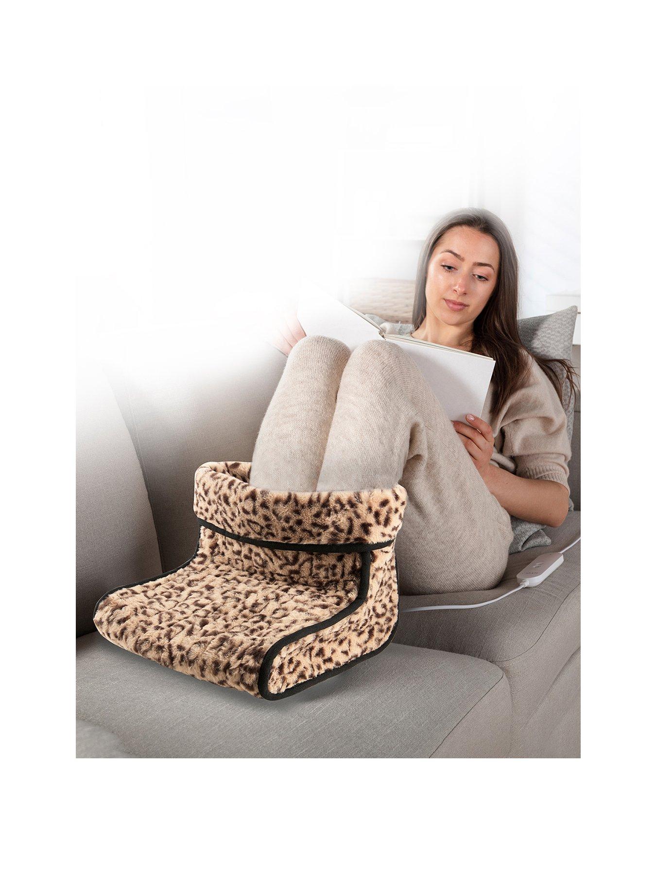 Carmen Faux Fur Electric Heated Foot Warmer, Leopard Print