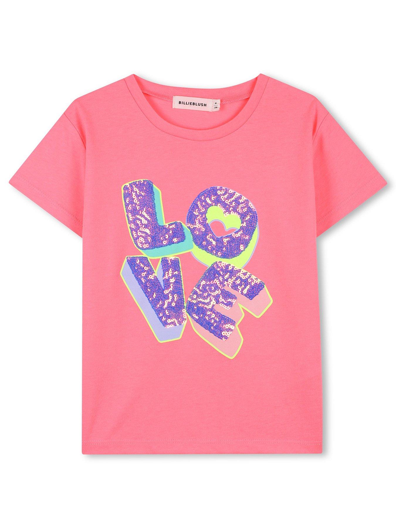 Billieblush Girls Sequin Love Short Sleeve T-shirt - Bright Pink