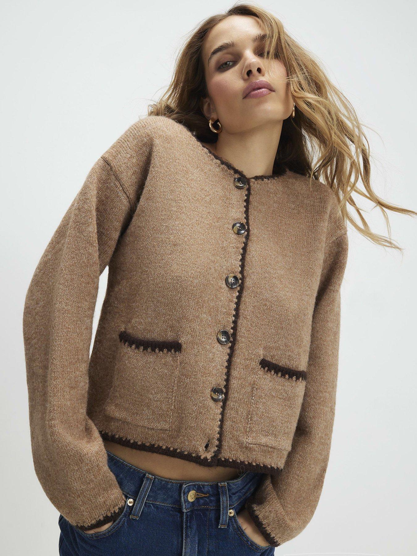river-island-long-sleeve-whipstitch-cardi-brown