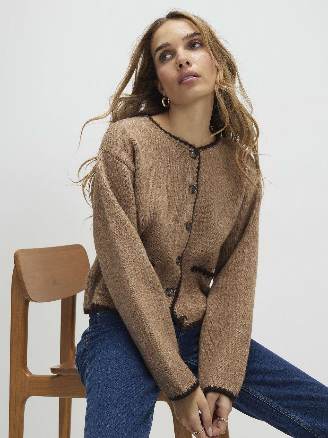 river-island-long-sleeve-whipstitch-cardi-brownoutfit