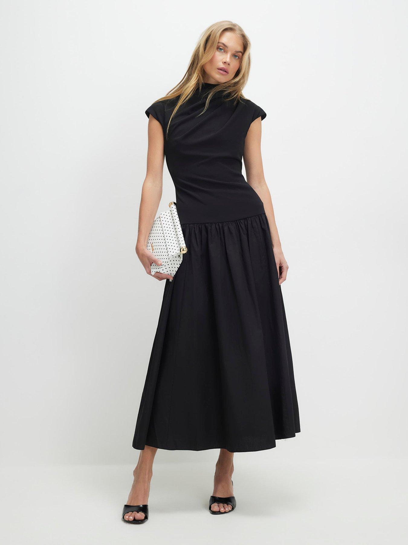 river-island-short-sleeve-hybrid-drape-maxi-dress-blackfront