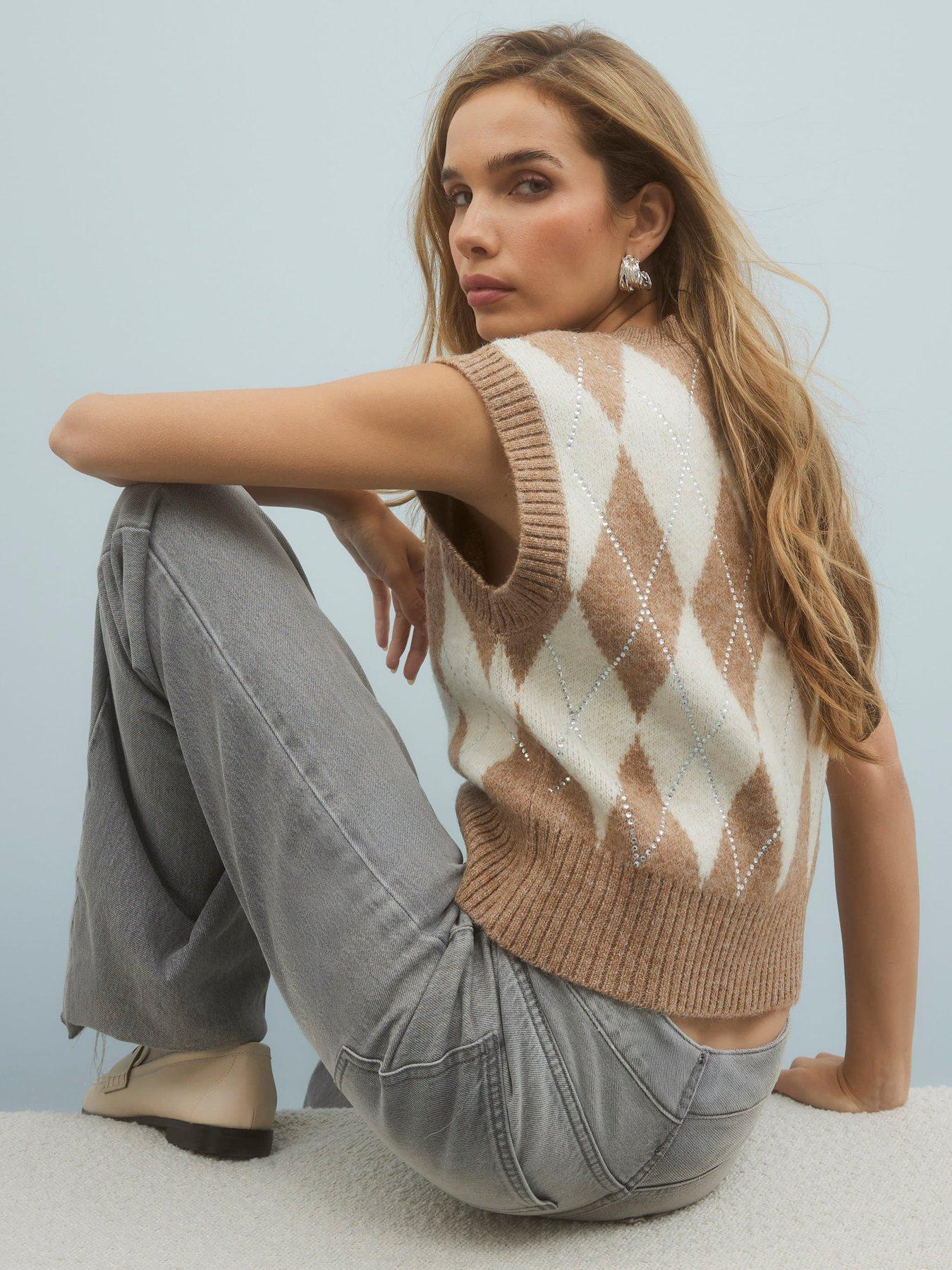 Image 2 of 4 of River Island Argyle Knitted Vest - Brown
