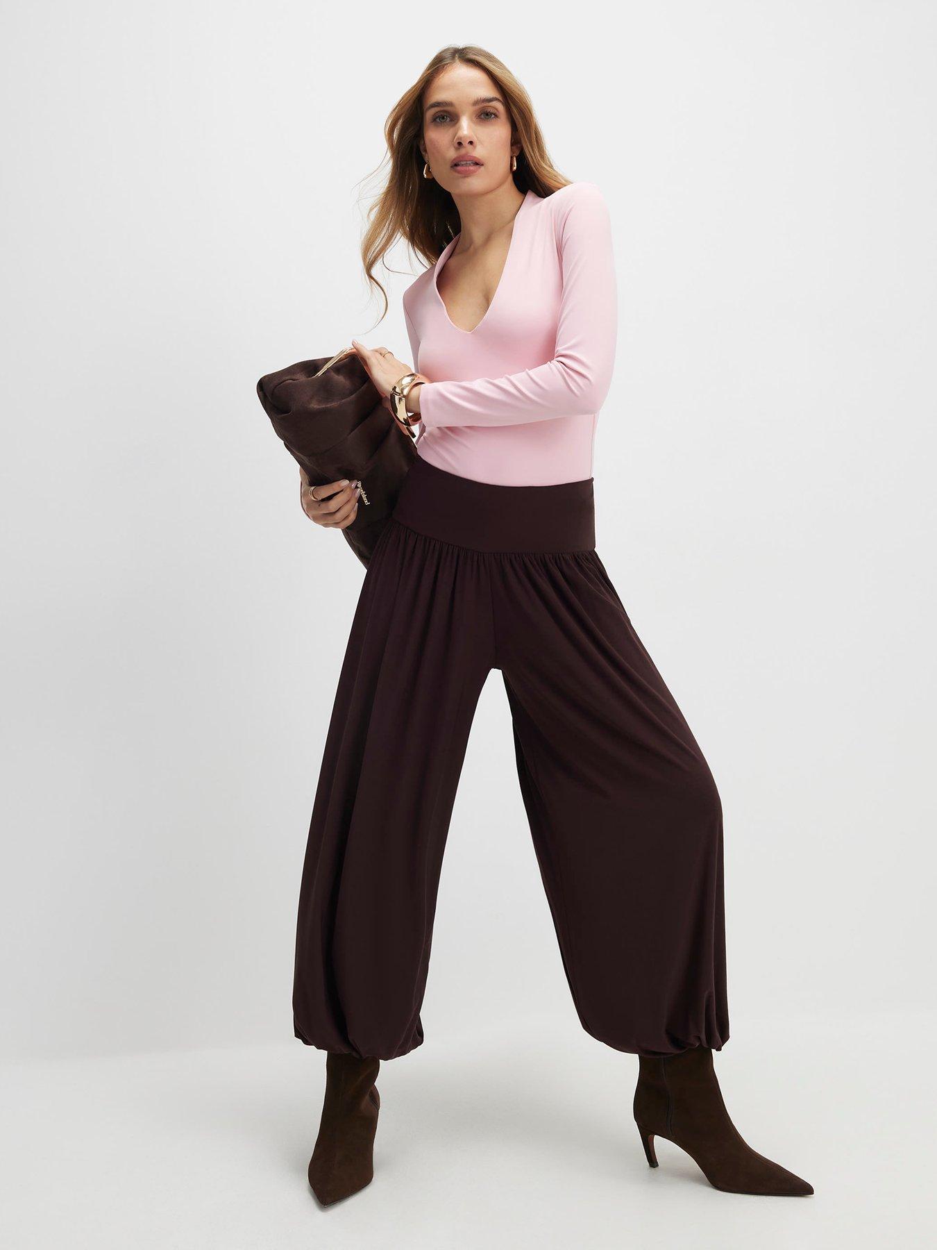 Image 3 of 4 of River Island Long Sleeve Plunge Polyamide Bodysuit - Pink