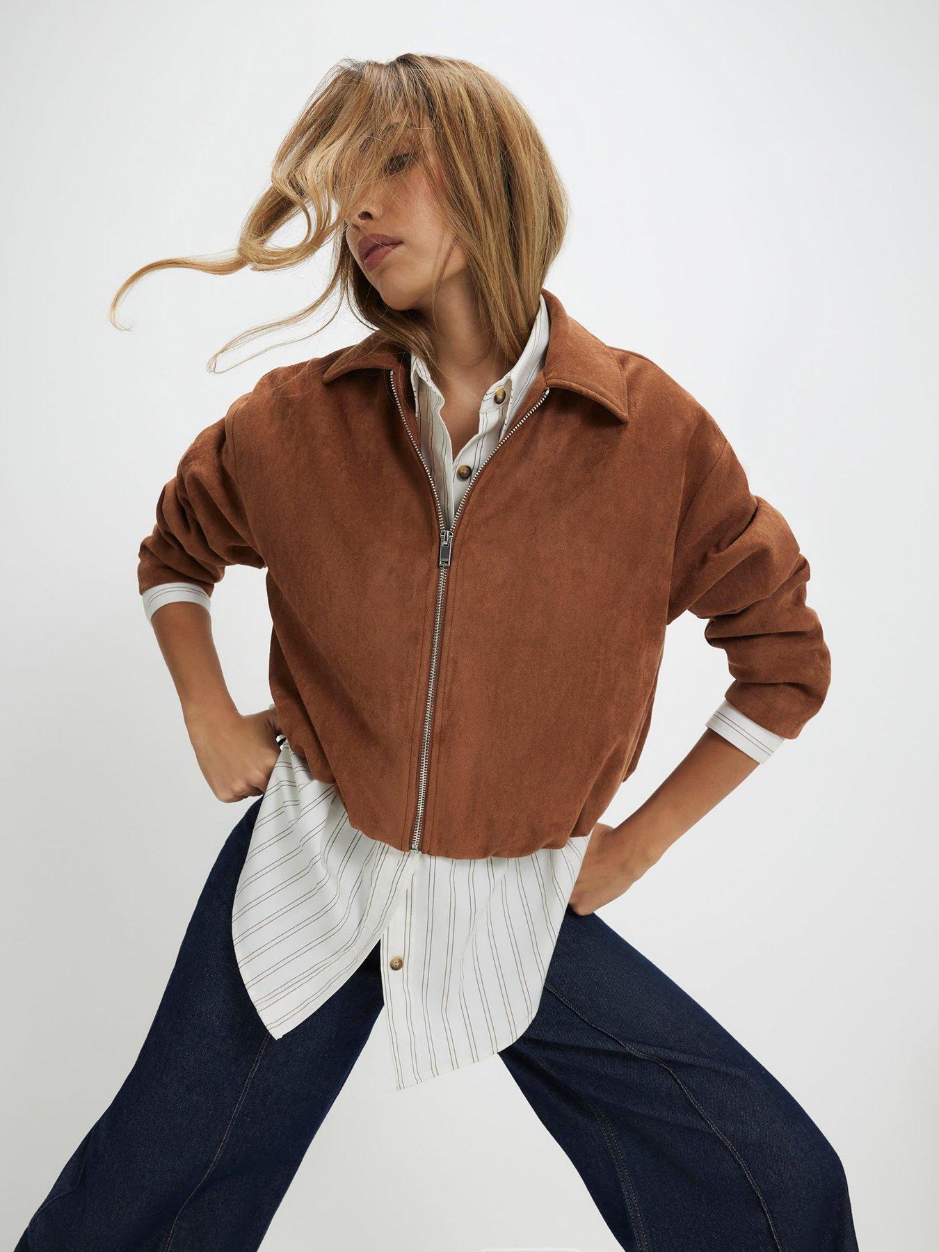 River Island Suedette Bubble Hem Bomber - Orange
