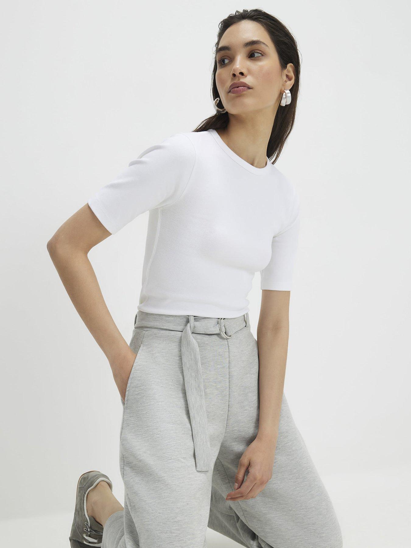 river-island-short-sleeve-cotton-elastane-fitted-top-whiteoutfit