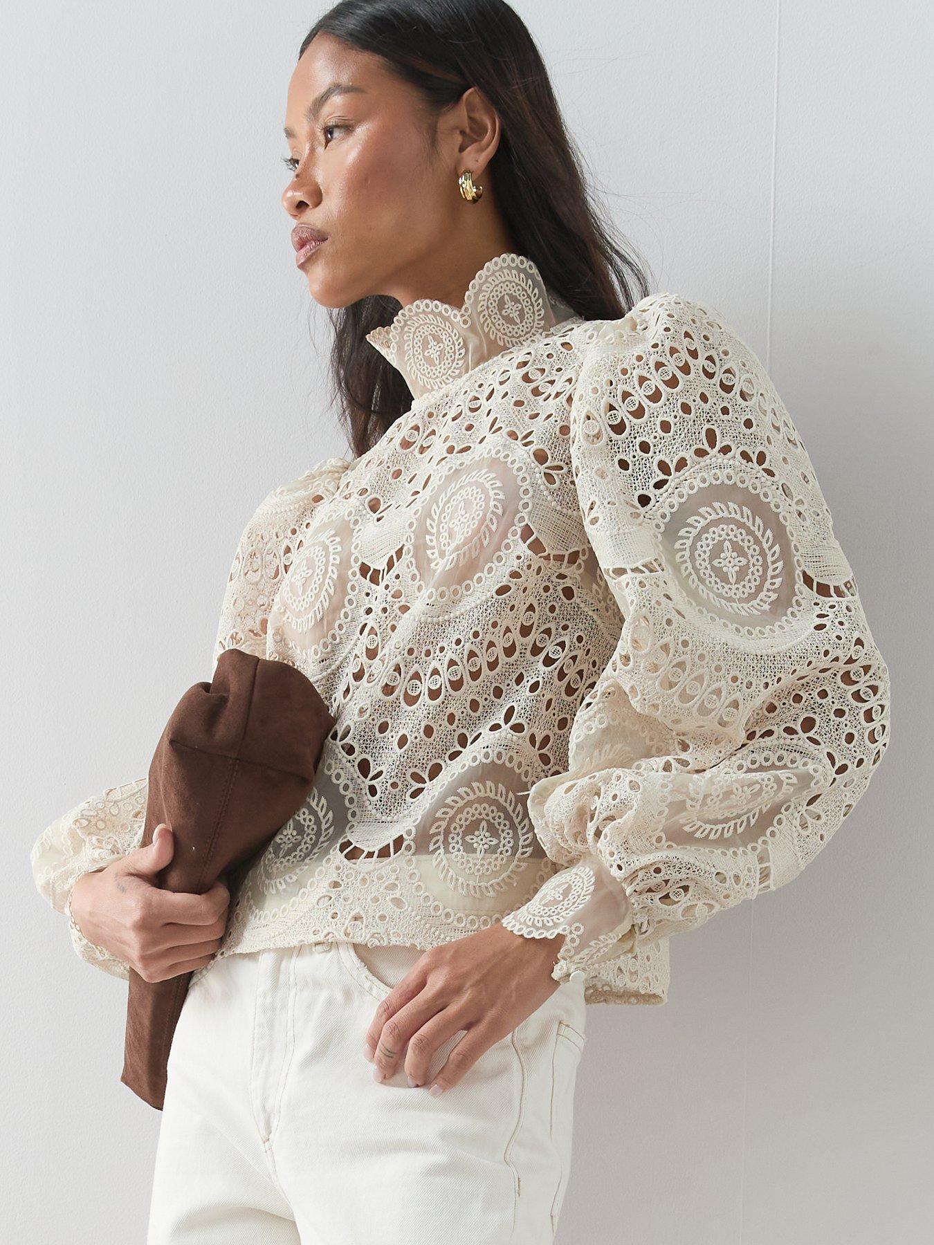 the-very-collection-lace-high-neck-blouse-creamoutfit