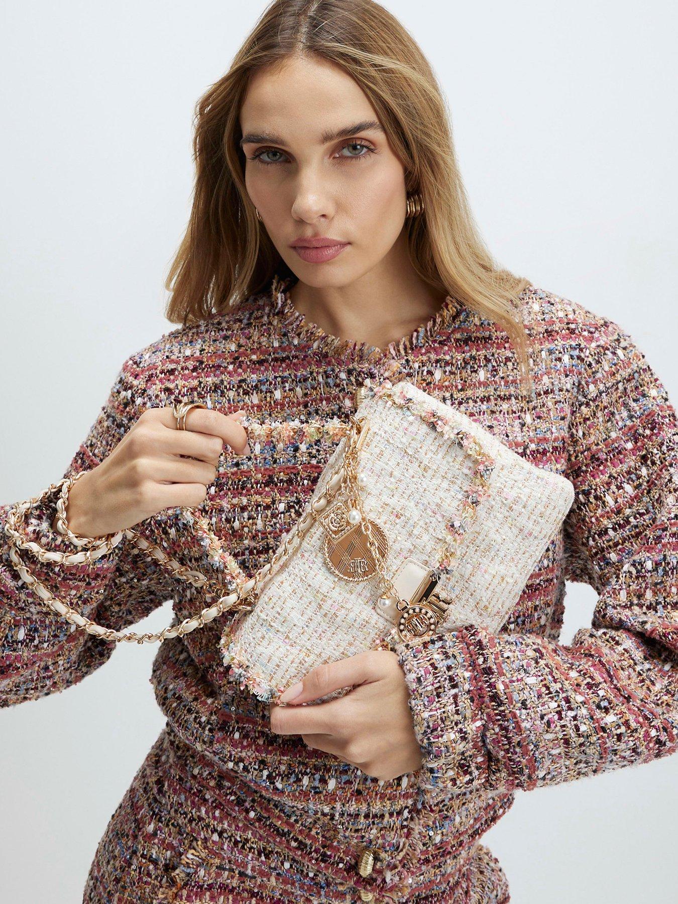 Image 1 of 6 of River Island Boucle Flap Front Shoulder Bag - Cream