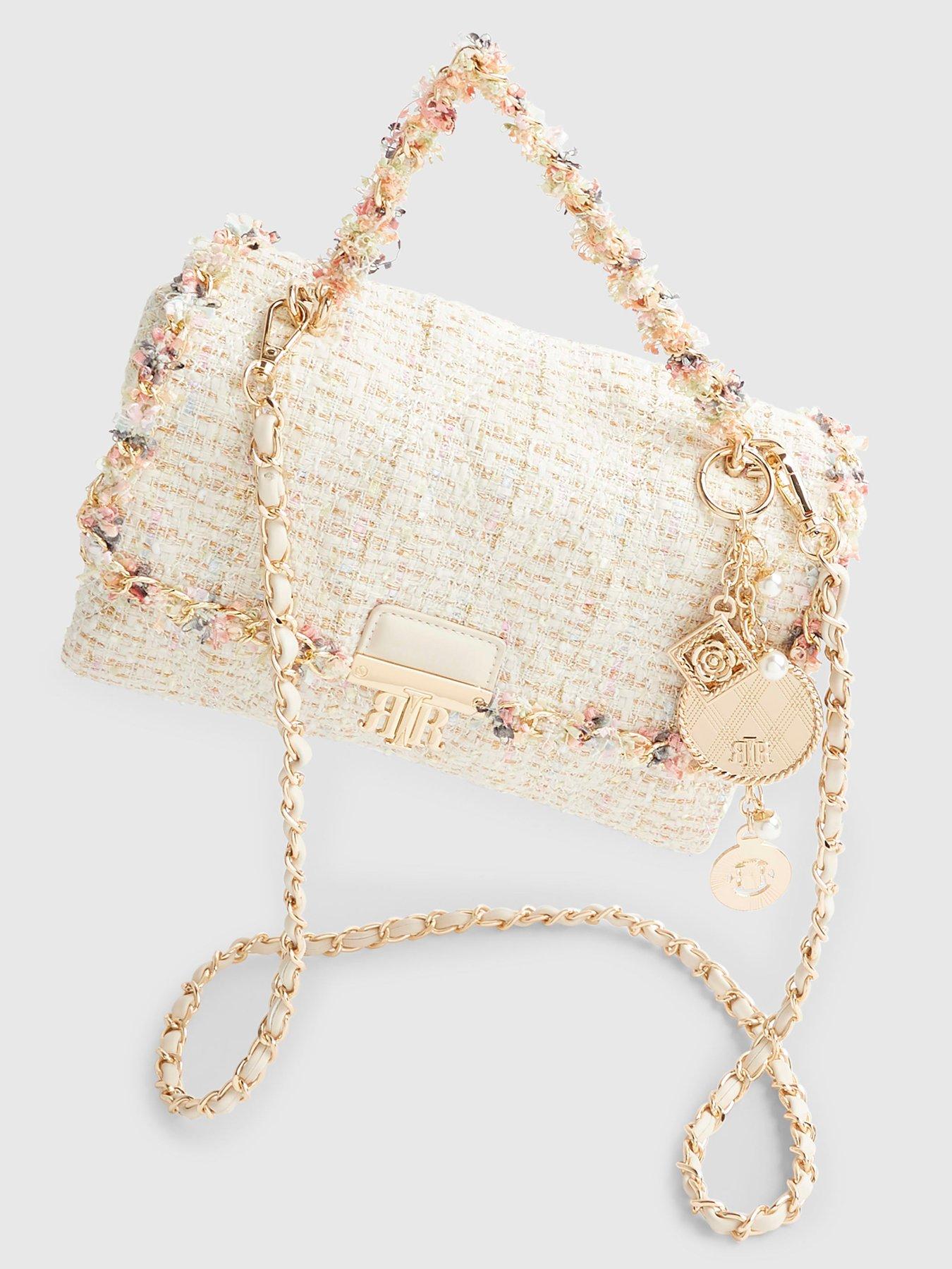 Image 3 of 6 of River Island Boucle Flap Front Shoulder Bag - Cream