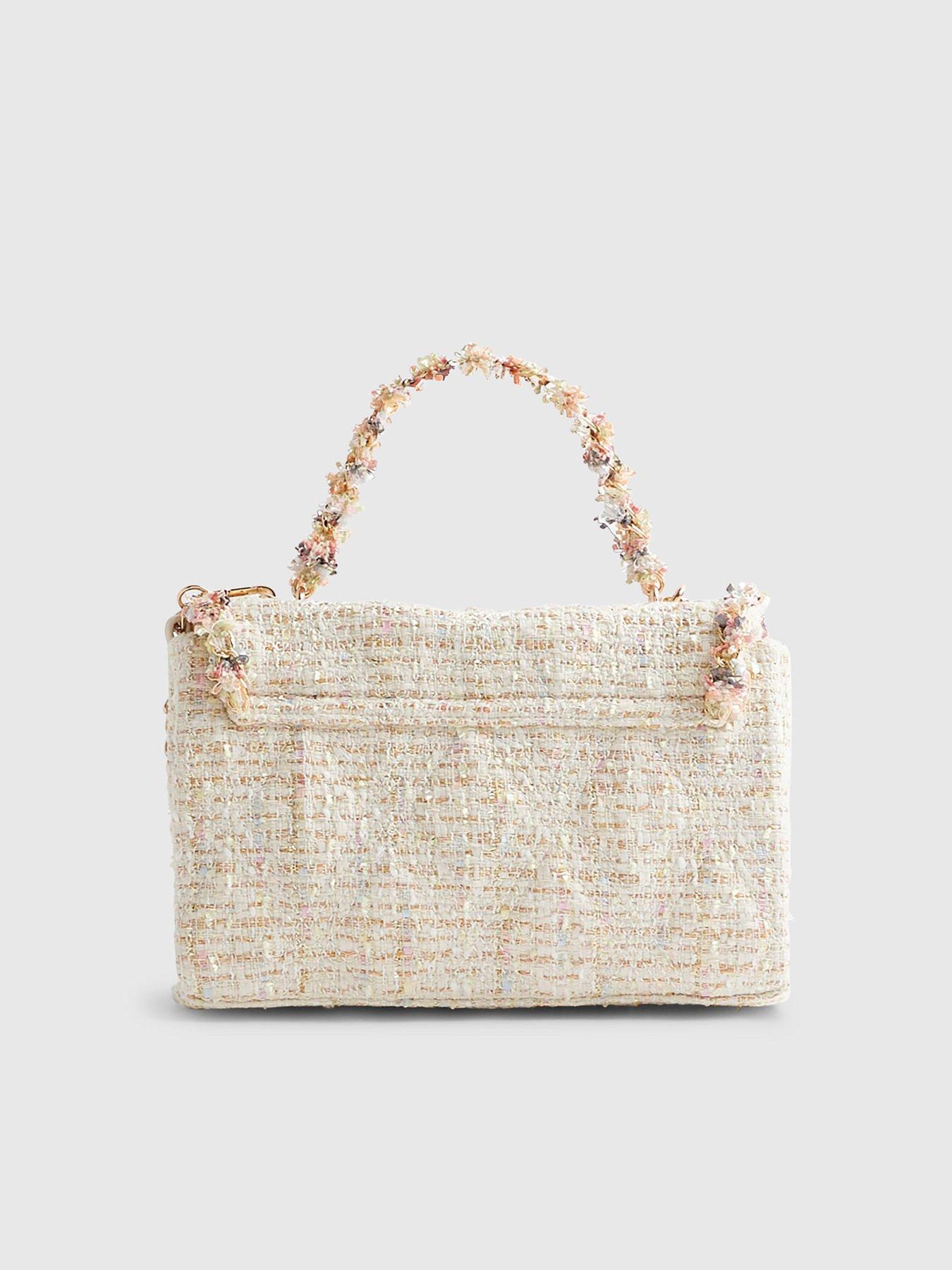 Image 4 of 6 of River Island Boucle Flap Front Shoulder Bag - Cream