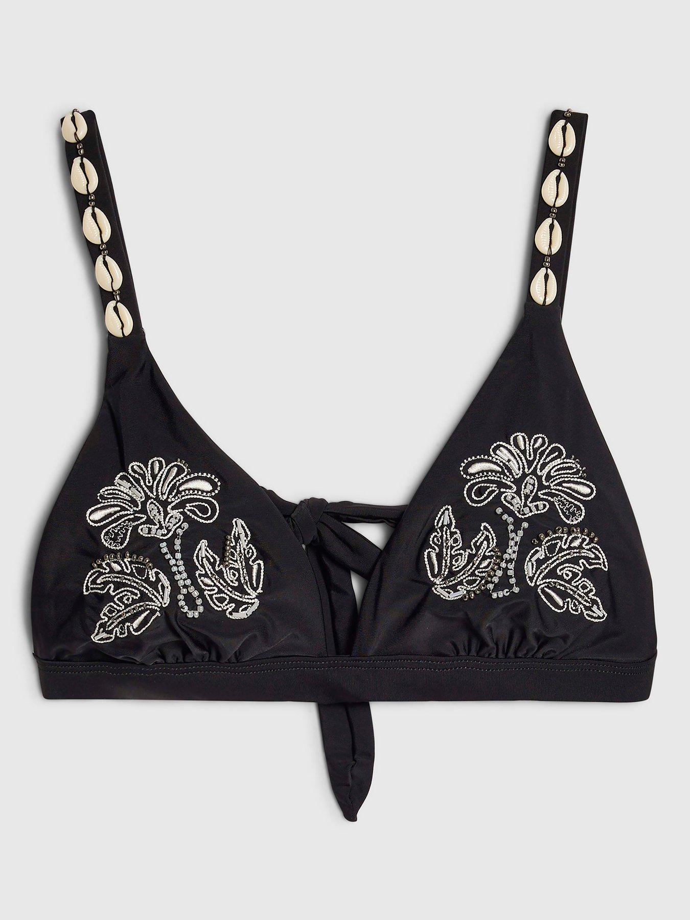 Image 1 of 1 of River Island Whipstitch Shell Bikini Top - Black